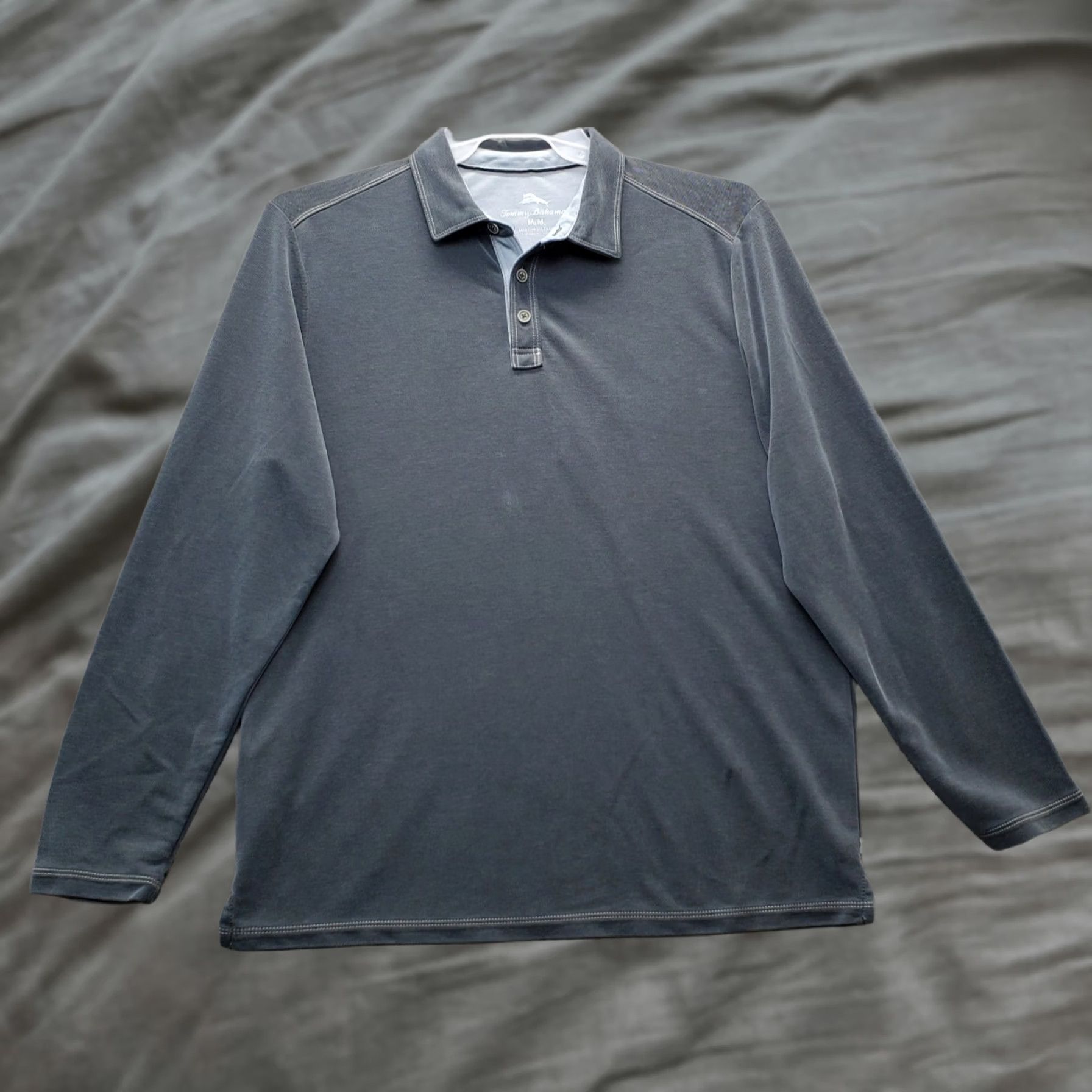 Tommy Bahama Tommy Bahama Polo Shirt Mens M Gray Lyocell Solid Long Sleeve Collared Slit Casual Shirt Size US M / EU 48-50 / 2 - 1 Thumbnail
