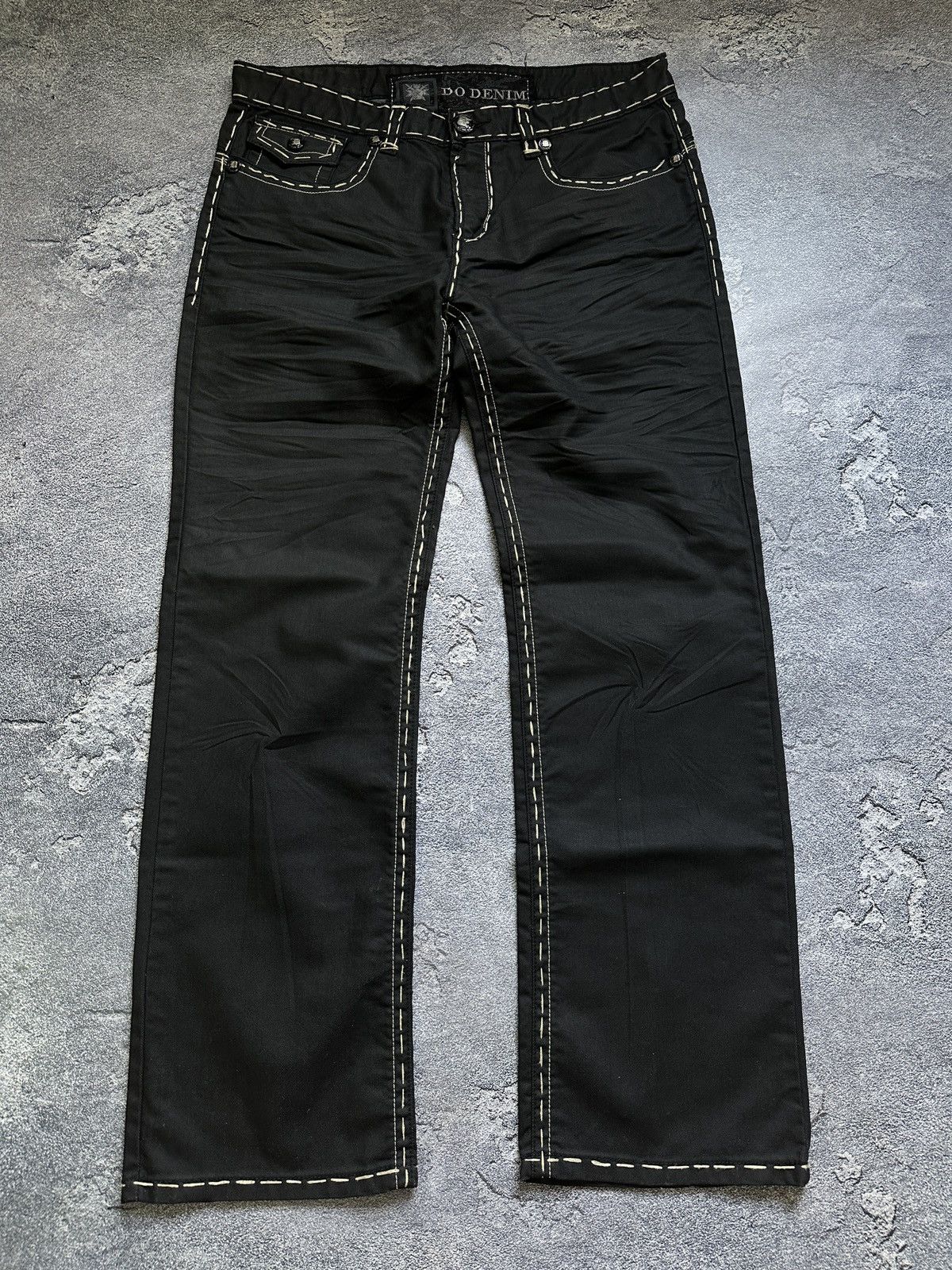 Vintage Vintage Waxed Contrast Stitch Cross Punk Denim Pants 36x32 Size US 36 / EU 52 - 2 Thumbnail