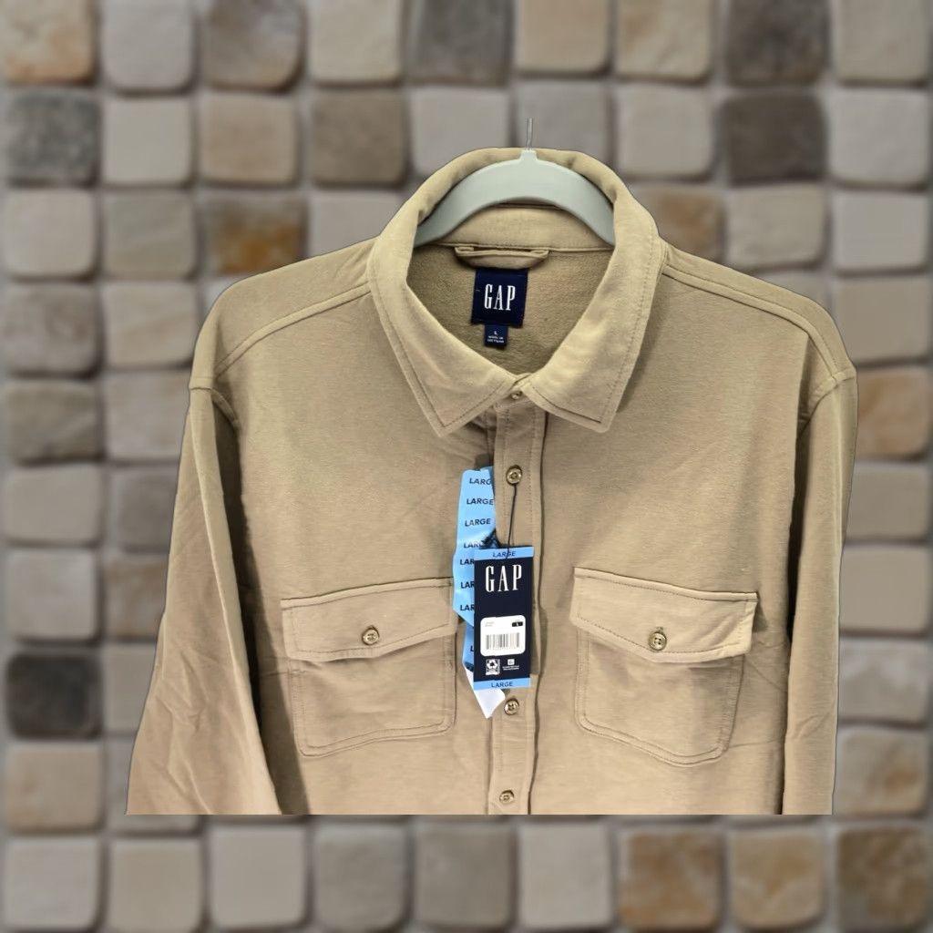 Gap VINTAGE Gap Knit Shirt Men L Brown Button Long Sleeve Cotton Blend Stretch NWT Size US L / EU 52-54 / 3 - 1 Thumbnail