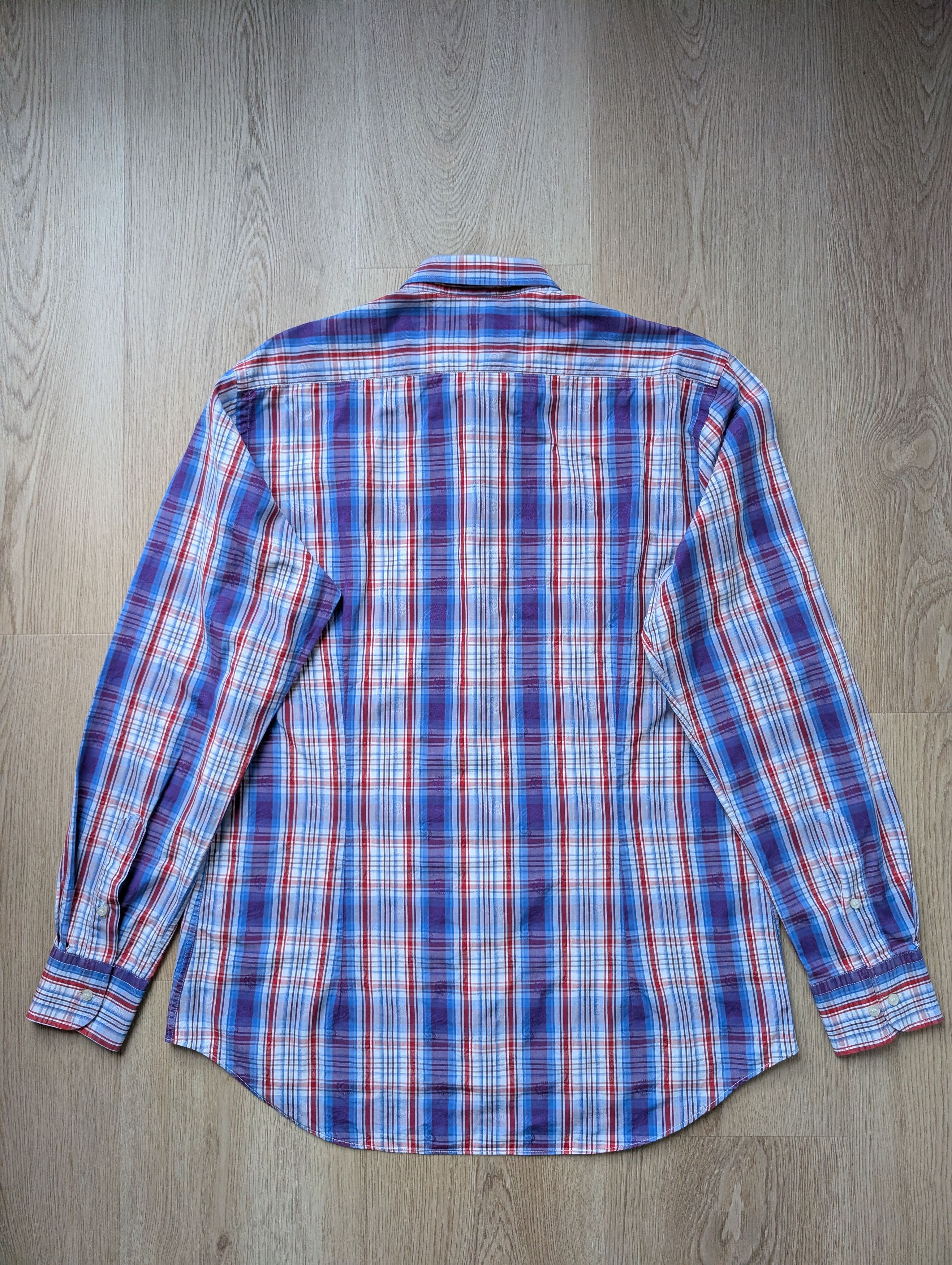 Etro Etro Shirt 42 Paisley Blue Red Check Cotton Long Sleeve Size US XL / EU 56 / 4 - 9 Thumbnail