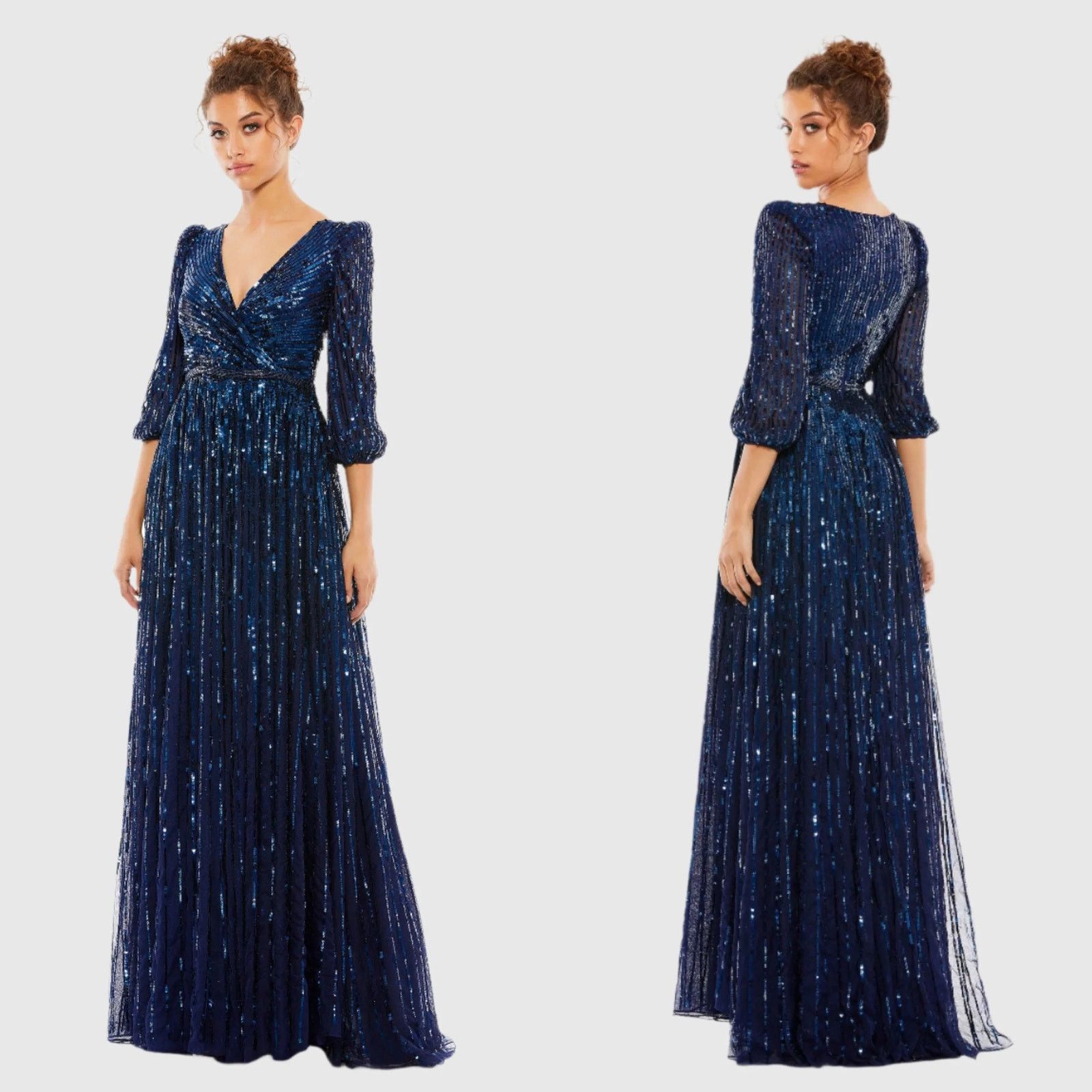 Other New Mac Duggal Sz 10 Midnight Blue Sequined Evening Gown Size L / US 10 / IT 46 - 1 Thumbnail