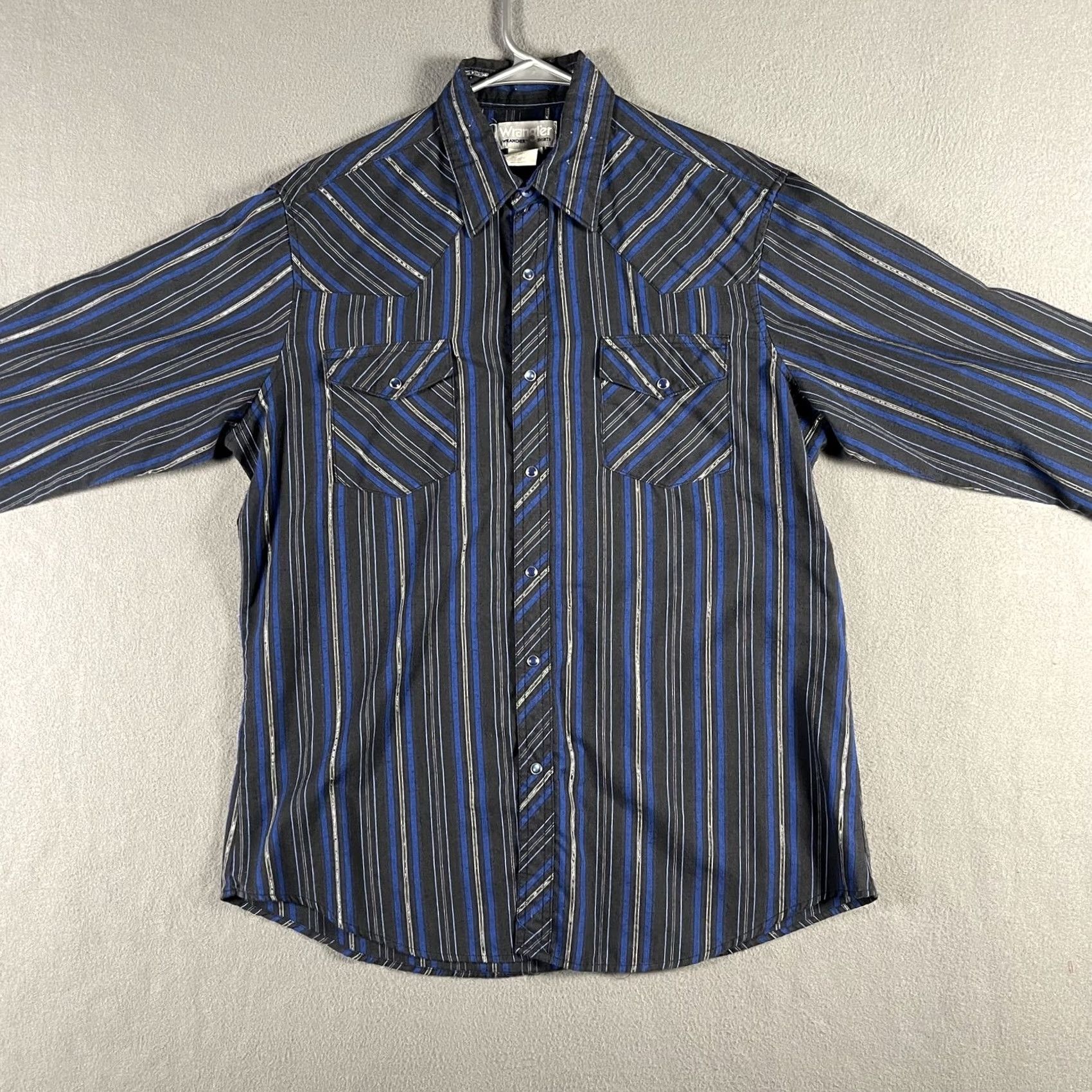 Wrangler Wrangler Wrancher Shirt Mens Large Black Blue Western Pearl Snap Striped Rodeo Size US L / EU 52-54 / 3 - 3 Thumbnail