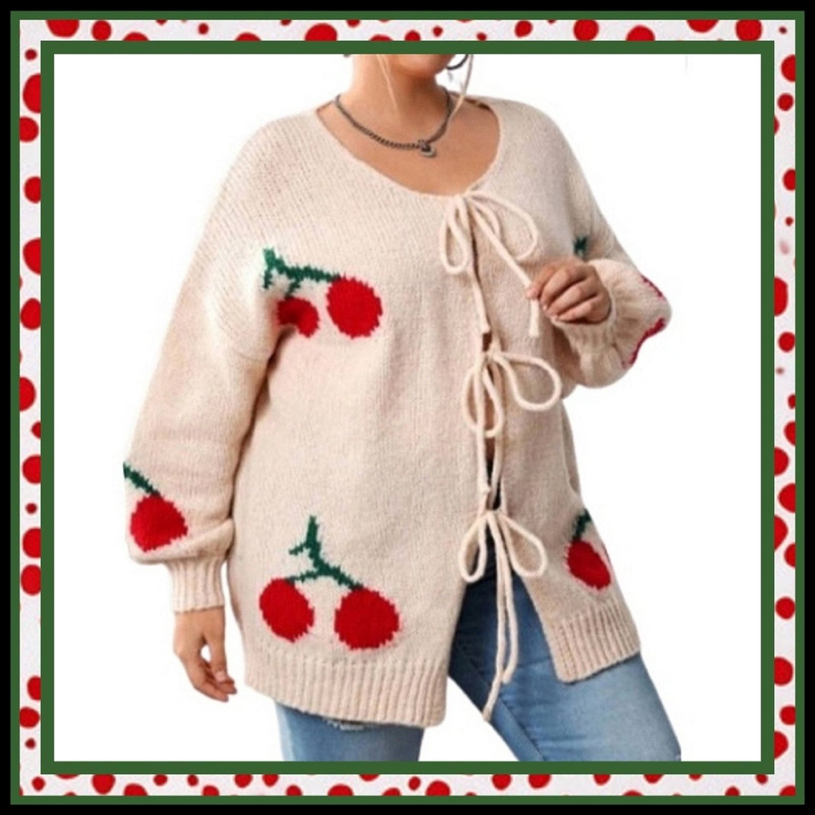 Shein JUICY CHERRIES ☆ TIE FRONT ☆ PEACHY CREAM CARDIGAN 22w ☆ NWT Size 3XL / US 20-22 - 1 Thumbnail