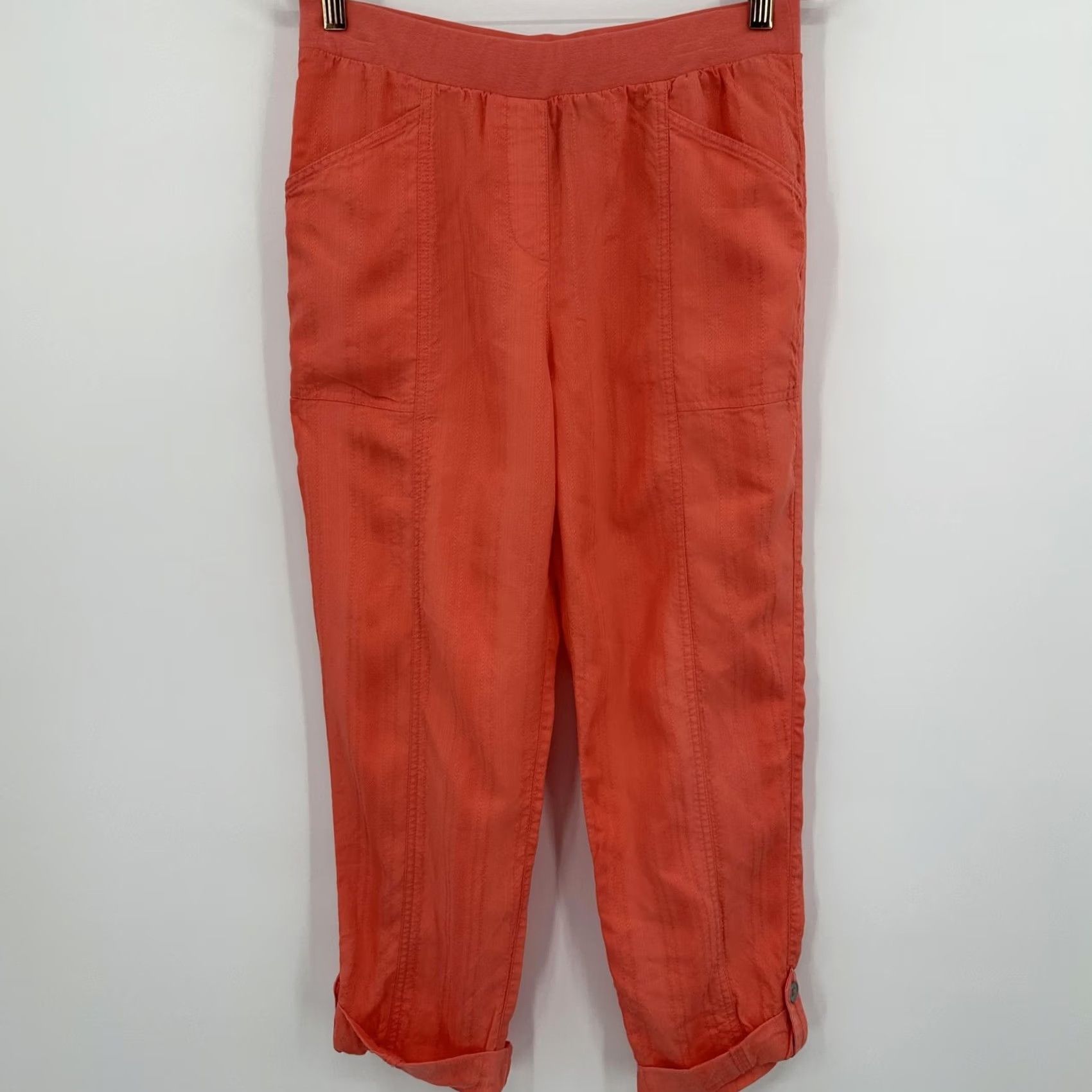 Vintage VINTAGE Chico's Pants Womens Small 0 Coral Lyocell Cropped Elastic Waist Pockets Tapered Pull-On Size 25" / US 0 / IT 36 - 4 Thumbnail
