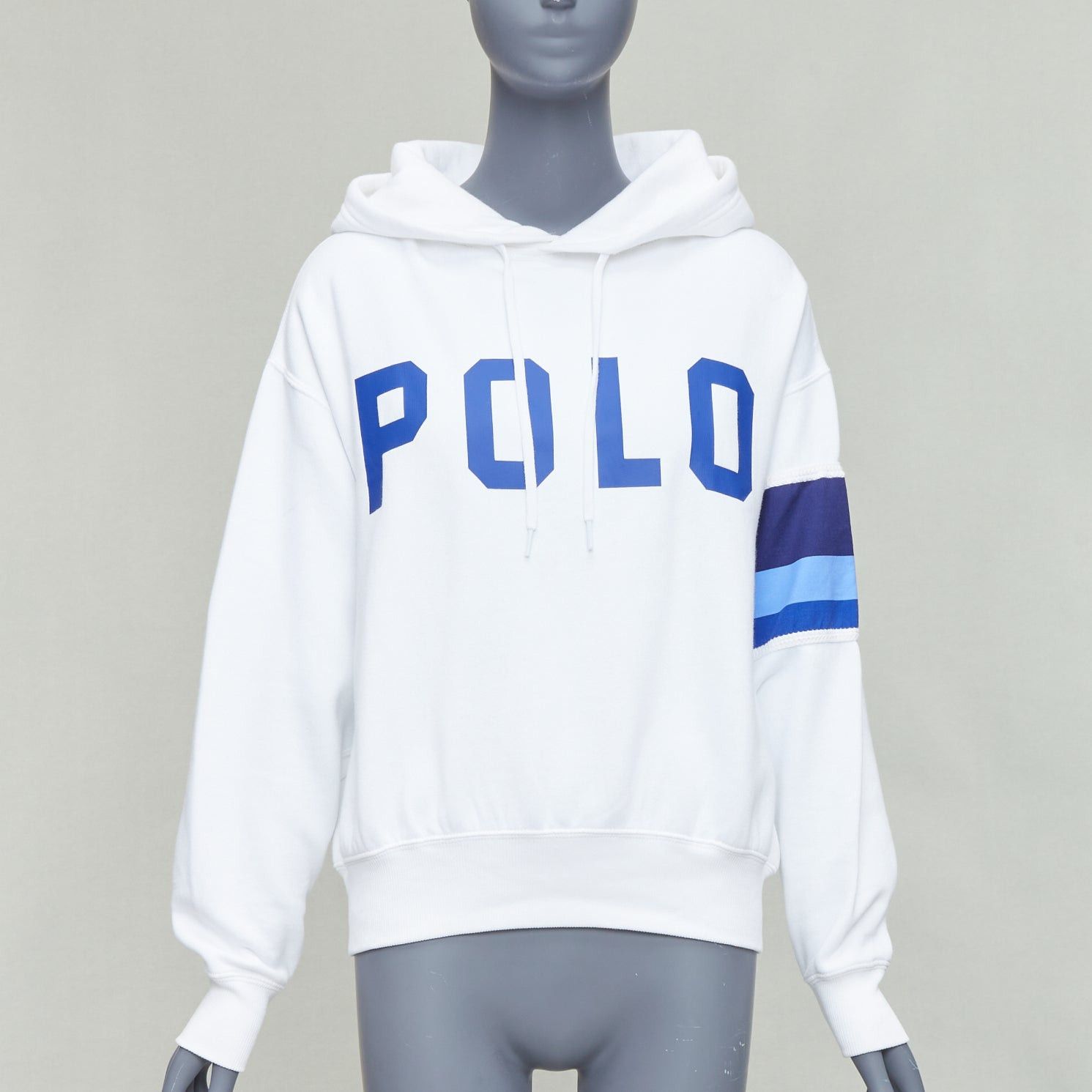 Polo Ralph Lauren POLO RALPH LAUREN white blue cotton blend logo stripe arm hoodie XS Size XS / US 0-2 / IT 36-38 - 1 Thumbnail