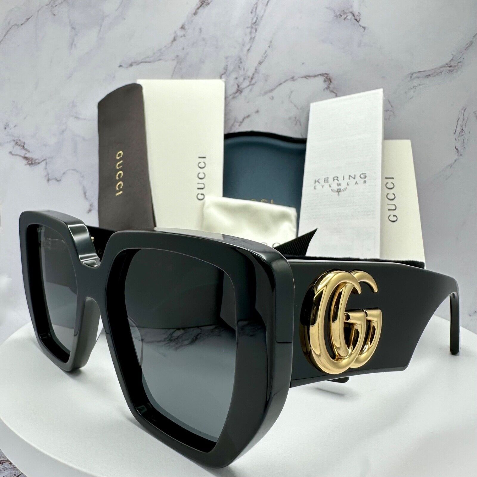 Gucci New GUCCI Sunglasses Black Gold Size ONE SIZE - 16 Thumbnail