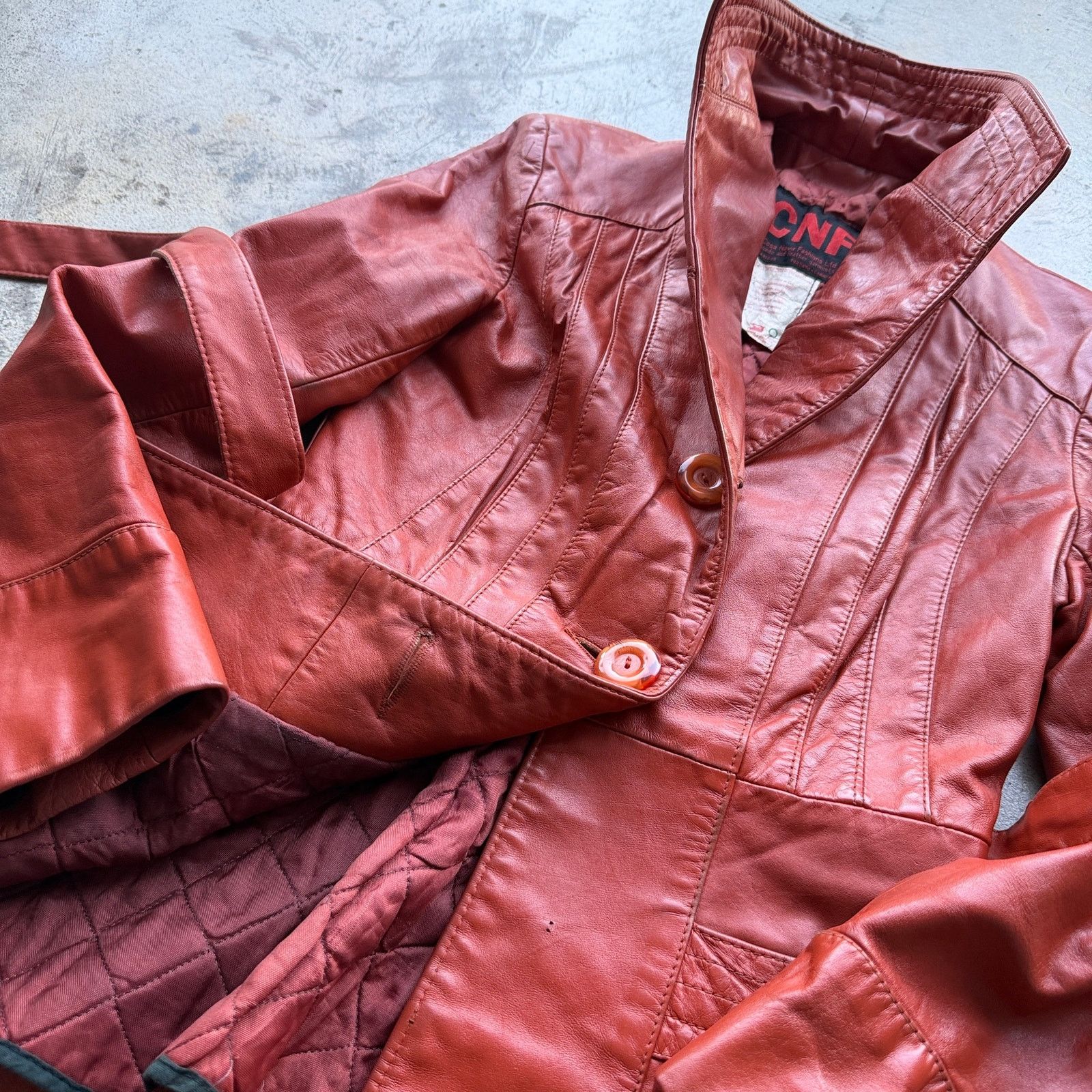 Other Beautiful Vintage 70s CNF Rust Leather Belted Jacket Women Size L / US 10 / IT 46 - 3 Thumbnail