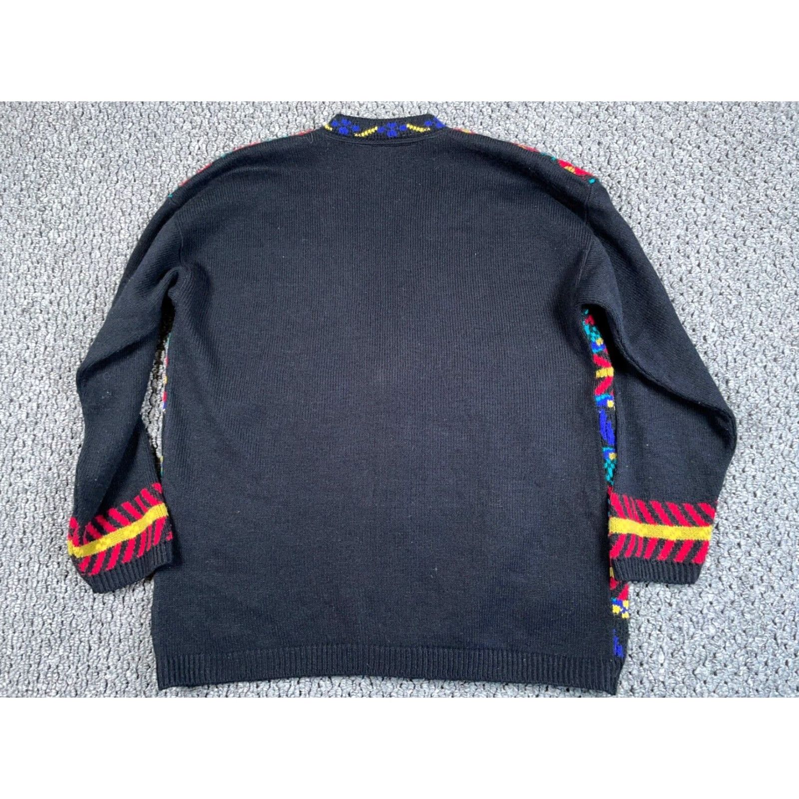 Vintage Vintage Women's Large Black Floral Geometric Knit Cardigan 90s Retro Fall Spring Winter Size L / US 10 / IT 46 - 2 Thumbnail