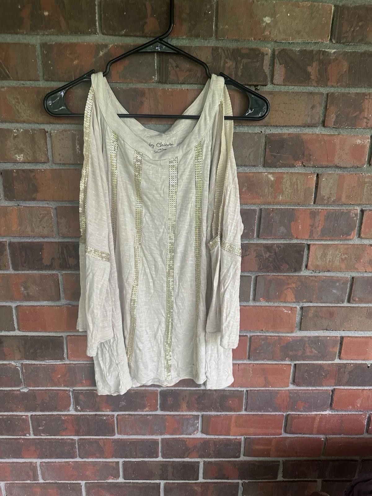 Chicos chicos size 1 Viscose Blouse Gold Cold Shoulder Embellished Size M / US 6-8 / IT 42-44 - 1 Thumbnail