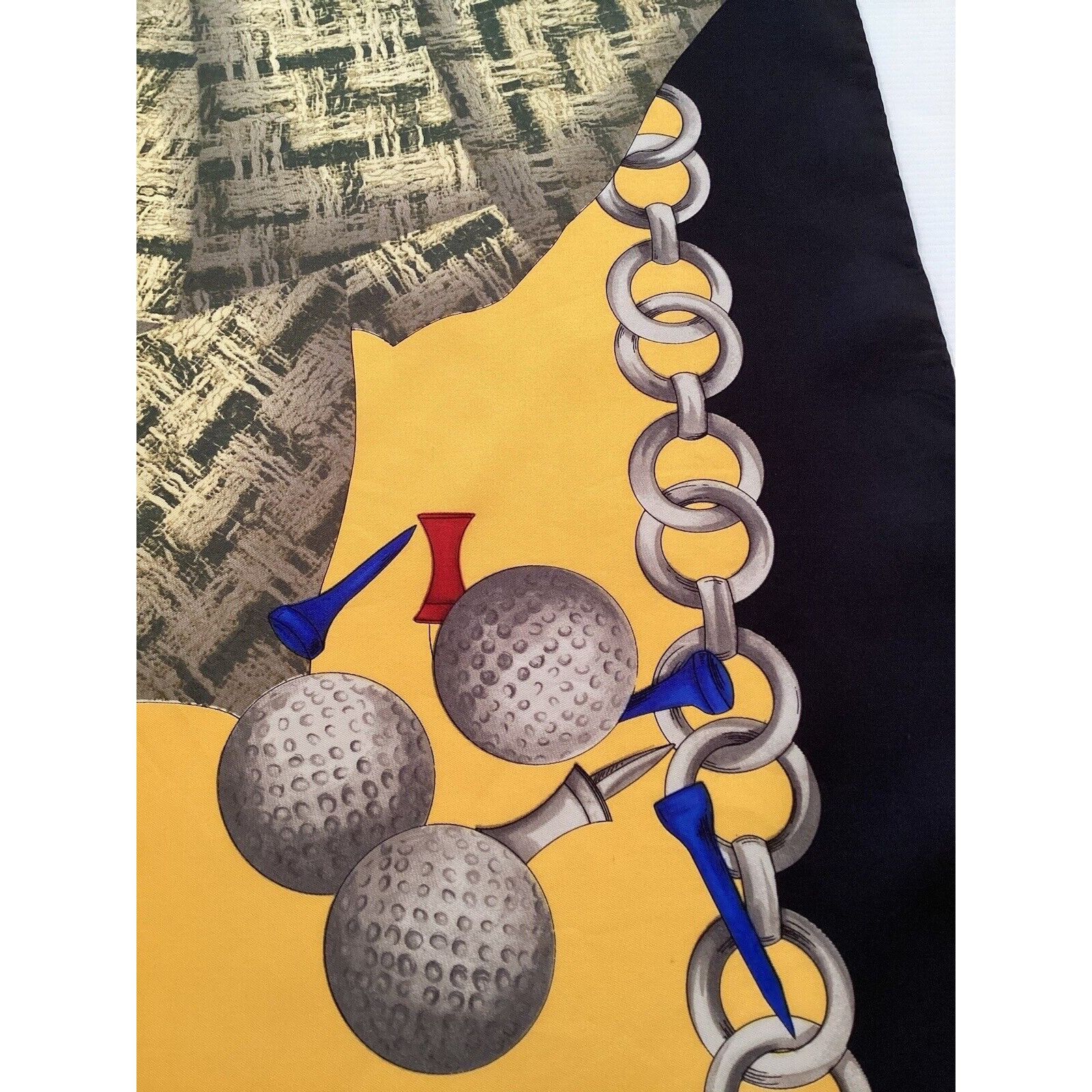 Laura Biagiotti LAURA BIAGIOTTI Yellow Golf Print Silk Scarf Made In Italy Size ONE SIZE - 8 Thumbnail