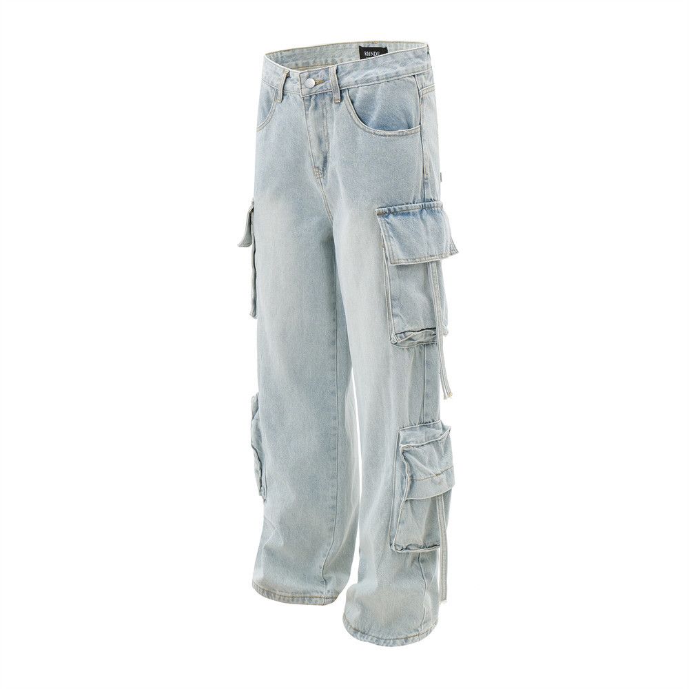 Japanese Brand × Jean Men's trendy multi-pocket loose wide-leg washed work jeans Size US 32 / EU 48 - 2 Thumbnail