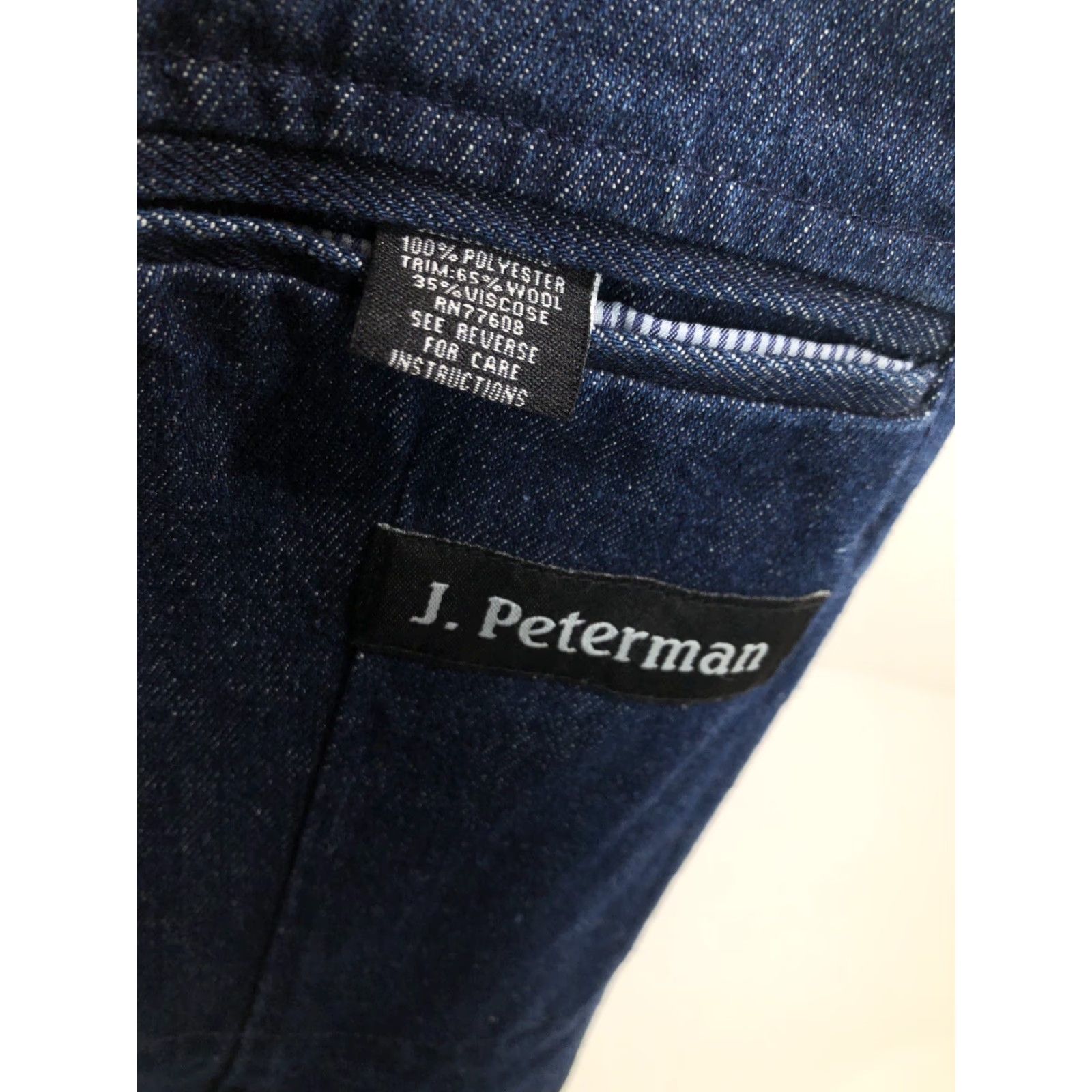 Vintage J PETERMAN Blazer - Vintage HEAVY DENIM - 3 Button Mens 42 Blue Cotton Denim Jacket C8 EXCELLENT Size US XS / EU 42 / 0 - 7 Thumbnail