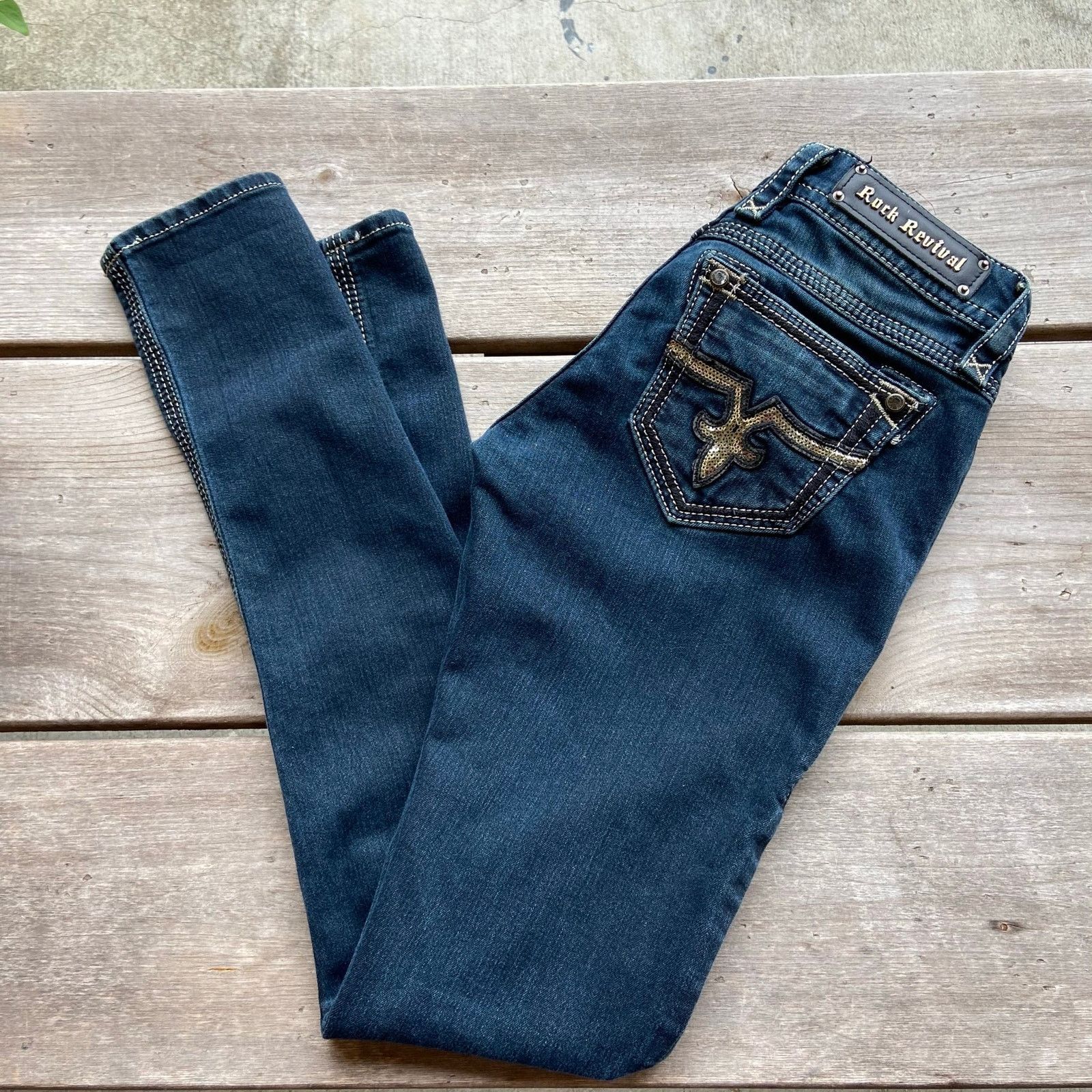 Rock Revival Rock Revival Buckle Jacklyn Super Skinny Dark Jeans 28 Size 28" / US 6 / IT 42 - 13 Thumbnail
