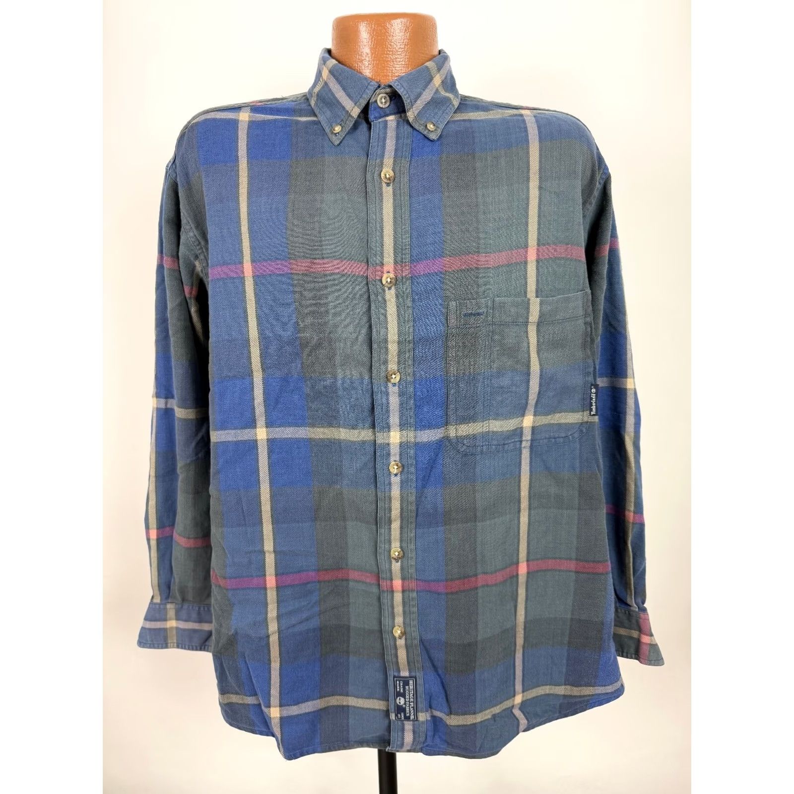 Timberland VINTAGE Timberland Shirt Men M Blue Plaid 90s Flannel Midweight Cotton Button-Up Size US M / EU 48-50 / 2 - 2 Thumbnail