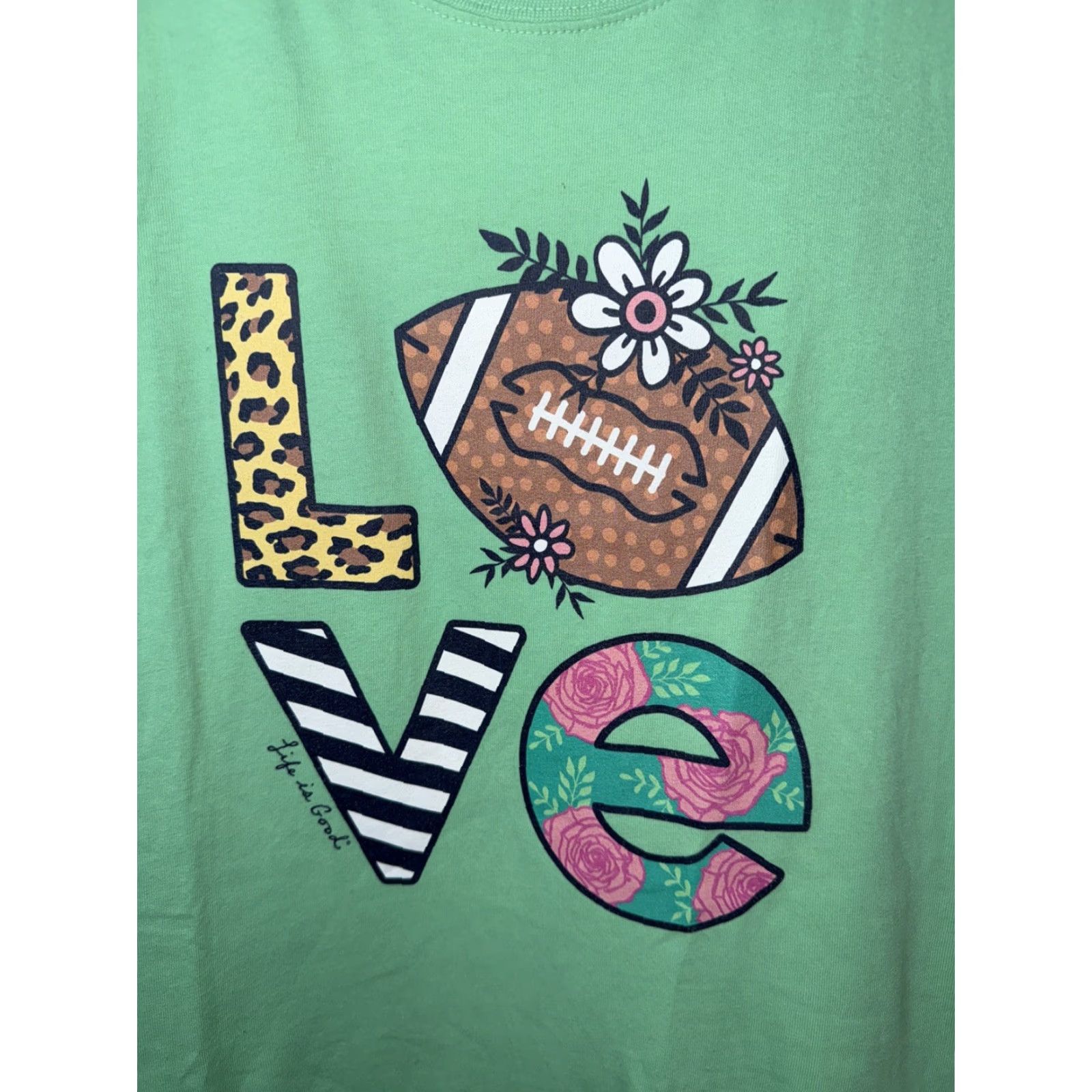Life is Good VINTAGE Life is Good Women's T-Shirt Casual Graphic Soccer Love Short Sleeve Green Size M Women Size M / US 6-8 / IT 42-44 - 3 Thumbnail