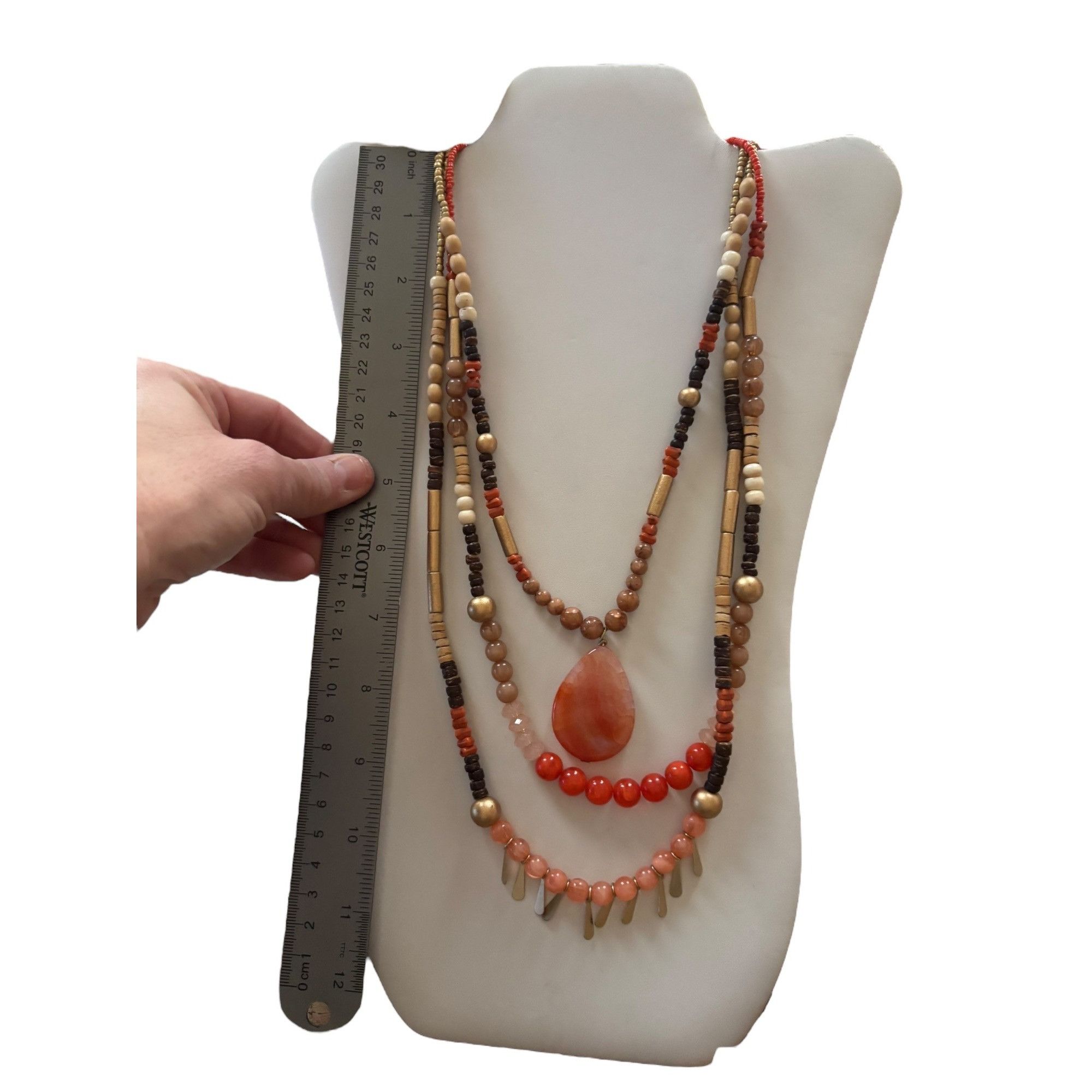 Chicos Chicos Multi-Strand Beaded Necklace With Orange Pendant Size ONE SIZE - 2 Thumbnail