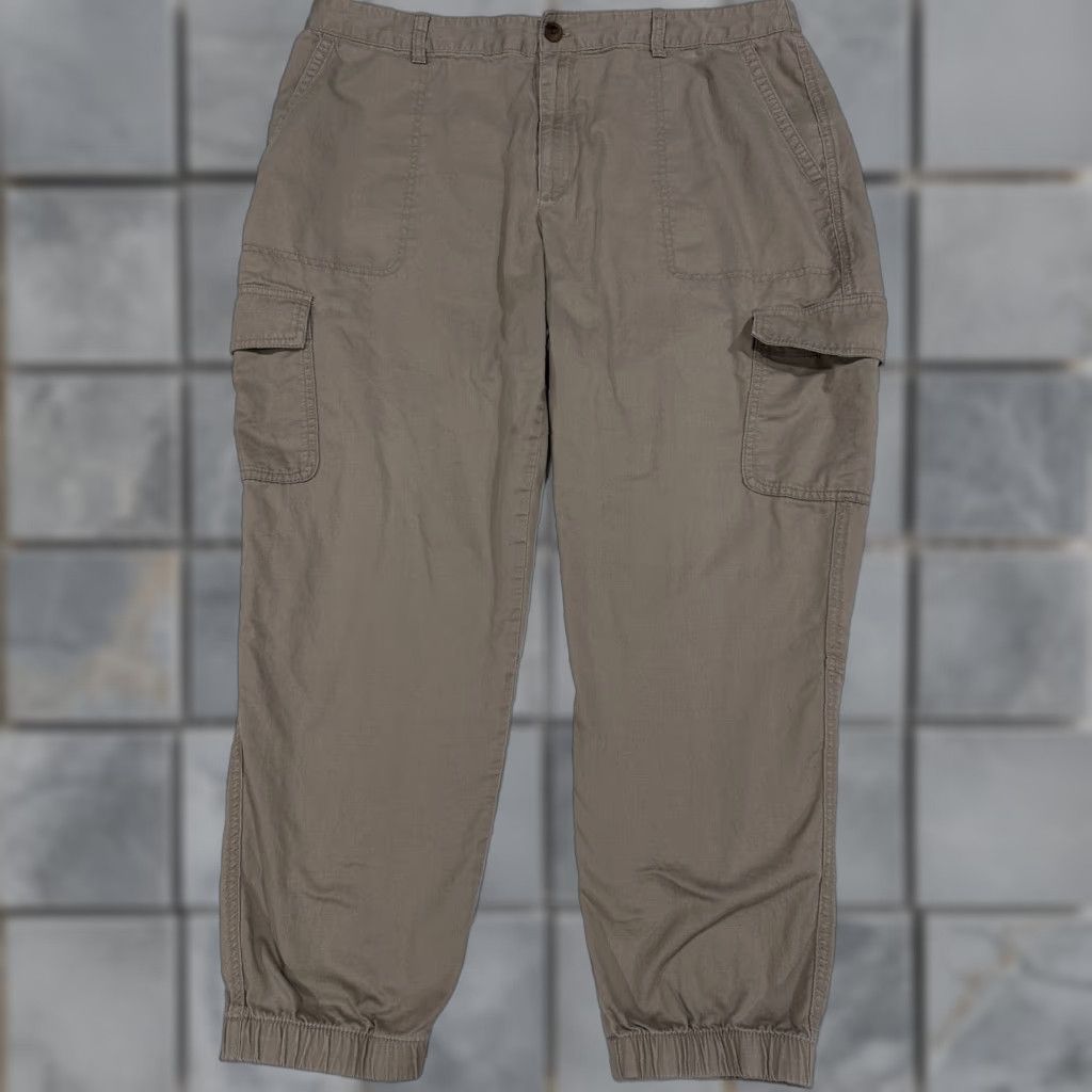 Gap Gap Women Pants 20 Beige Girlfriend Jogger Tapered Cuffed Cotton High Waist Size 42" / US 20 - 1 Thumbnail