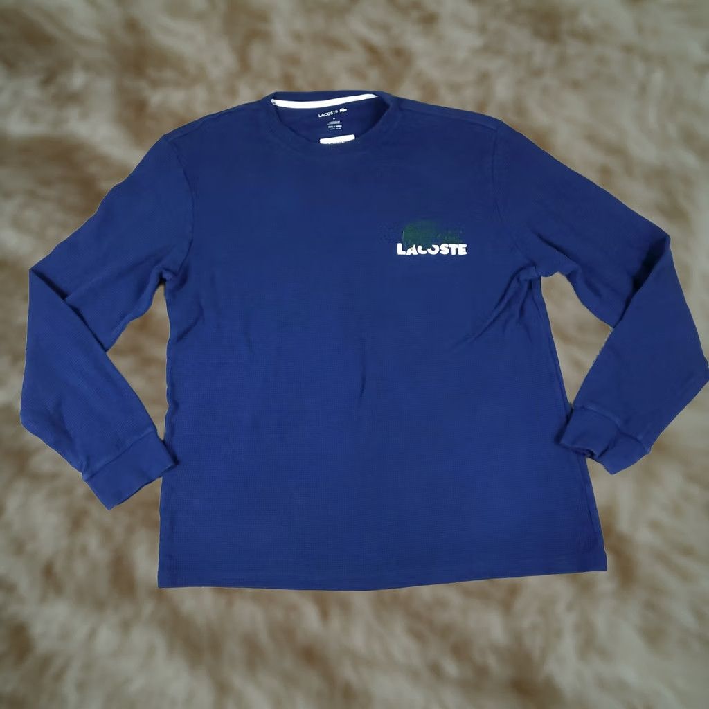 Lacoste Lacoste T Shirt Mens Large Blue Thermal Pony Waffle Knit Long Sleeve Fade(faded) Polo Logo–All Seasons Size US L / EU 52-54 / 3 - 1 Thumbnail