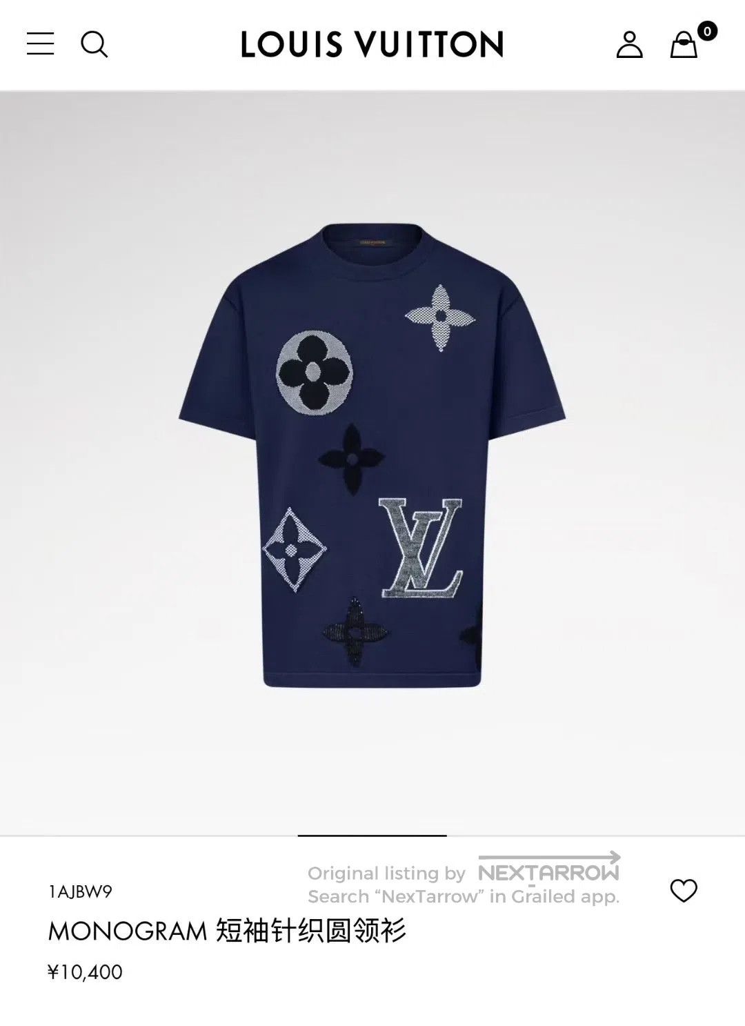 Louis Vuitton Louis Vuitton Navy Blue Embossed Floral Knit Short Sleeve Size US M / EU 48-50 / 2 - 5 Thumbnail