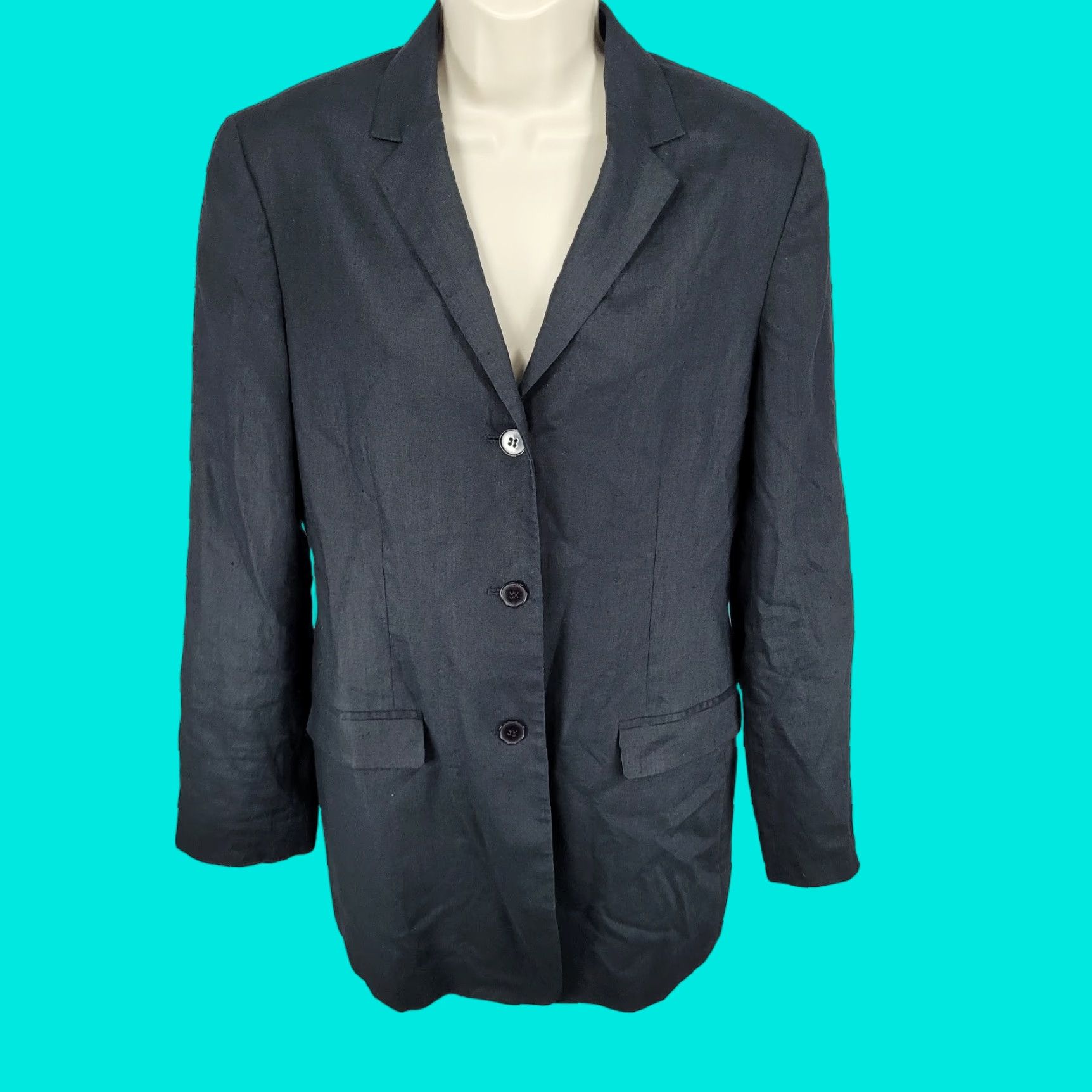 Evan Picone Evan Picone Blazer Women Dress 100% Linen Lightweight Notch Buttoned Black Size 10 Size L / US 10 / IT 46 - 1 Thumbnail