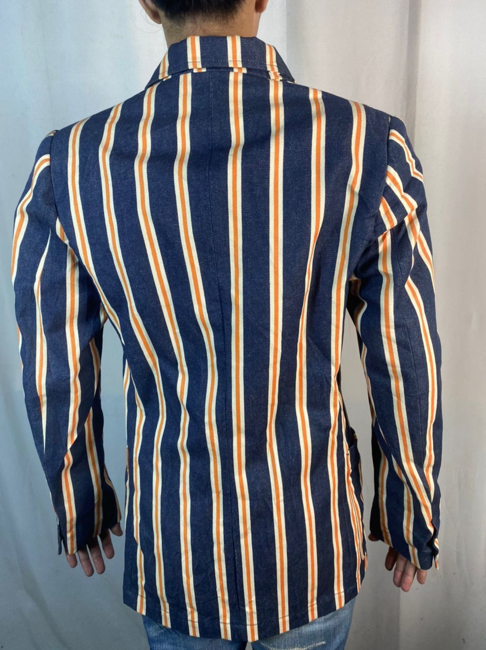 Designer × W&LT × Walter Van Beirendonck 🔥RARE🔥Vintage W&.L.T denim stripe snap button blazer jacket Size US S / EU 44-46 / 1 - 23 Thumbnail