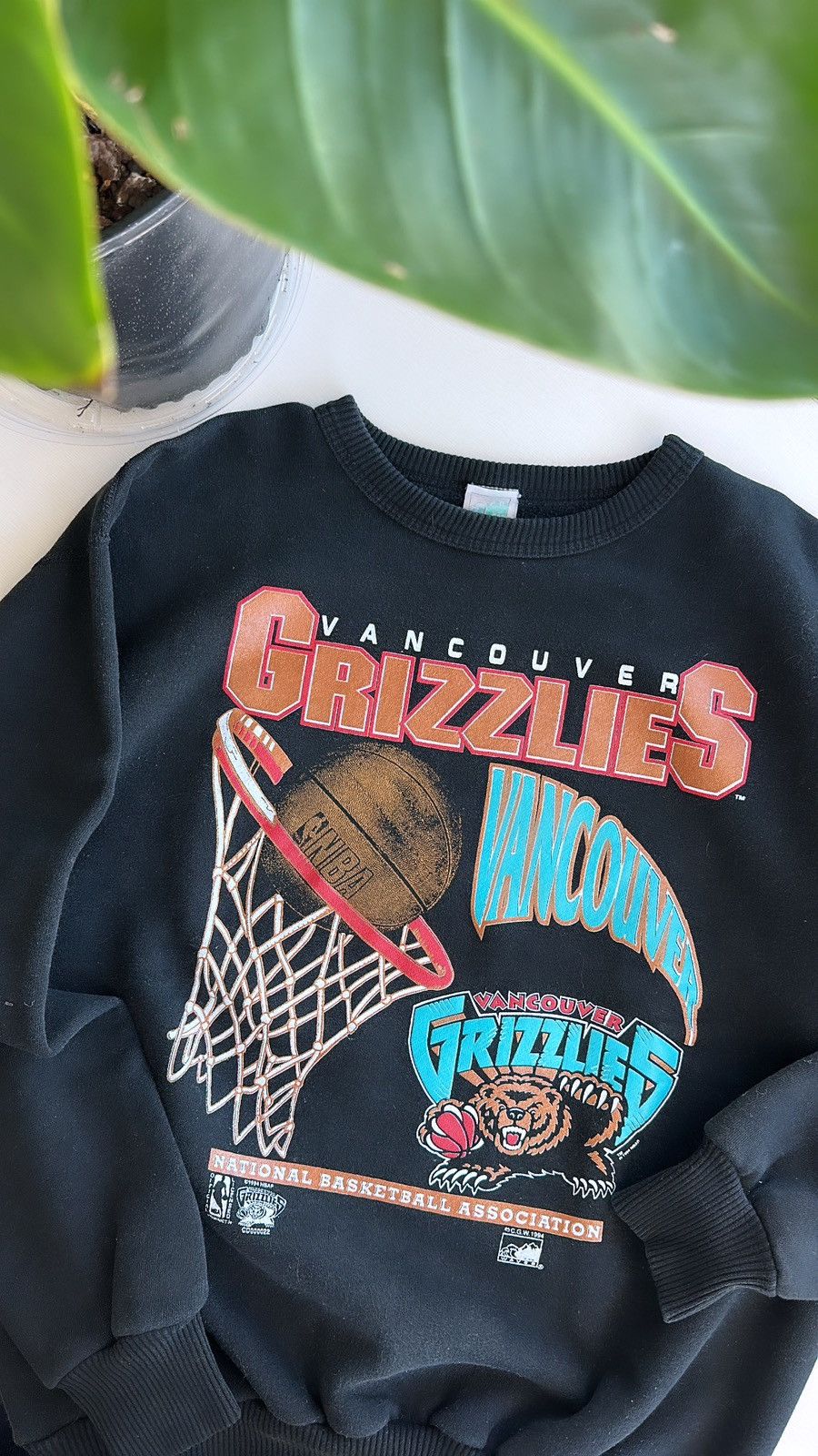 image of Crazy Vintage 90's Vancouver Grizzlies Nba Crewneck Very in Black, Men's (Size Large)