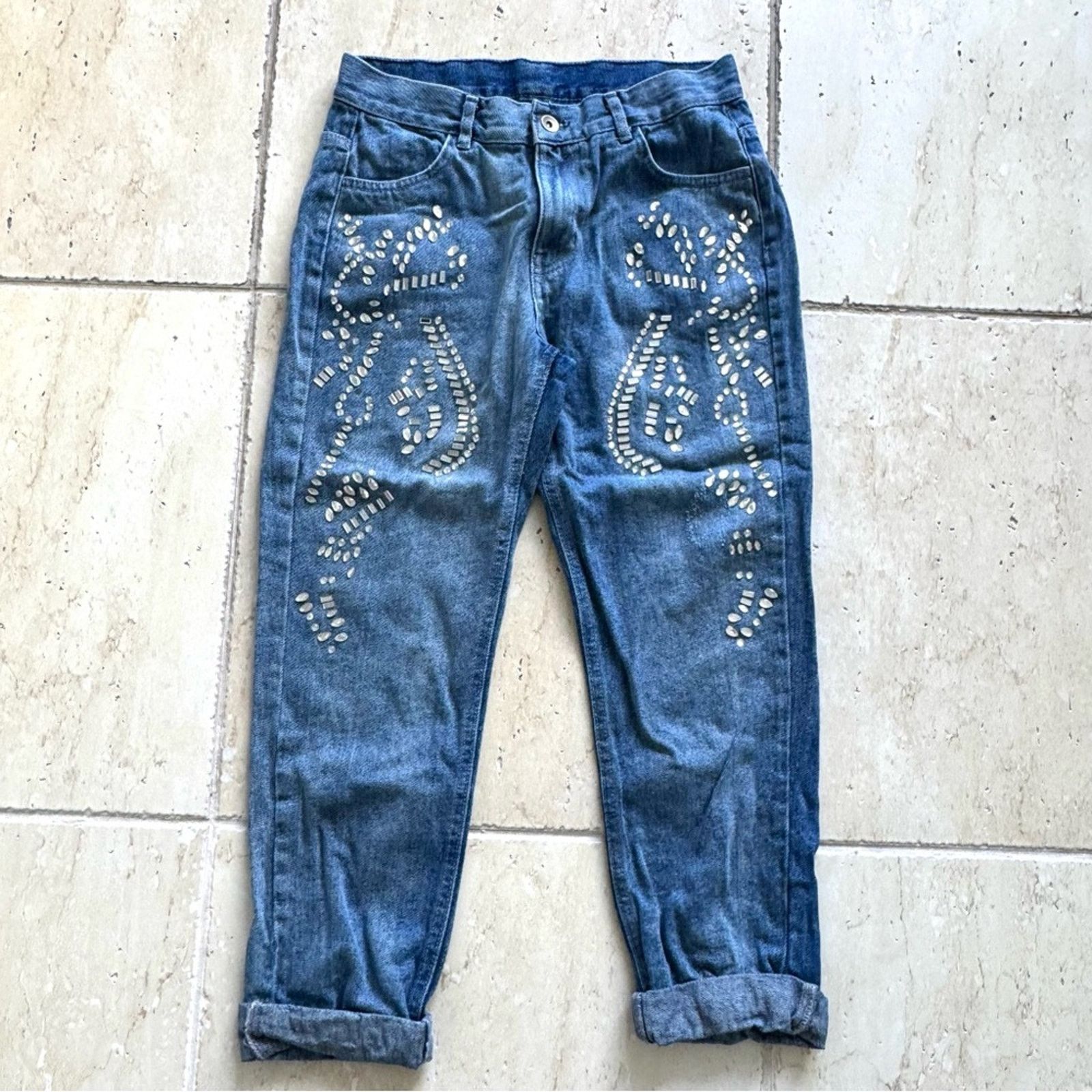 Calzedonia CALZEDONIA Blue Cropped Jeans with Crystals, Size S Size 33" - 1 Thumbnail