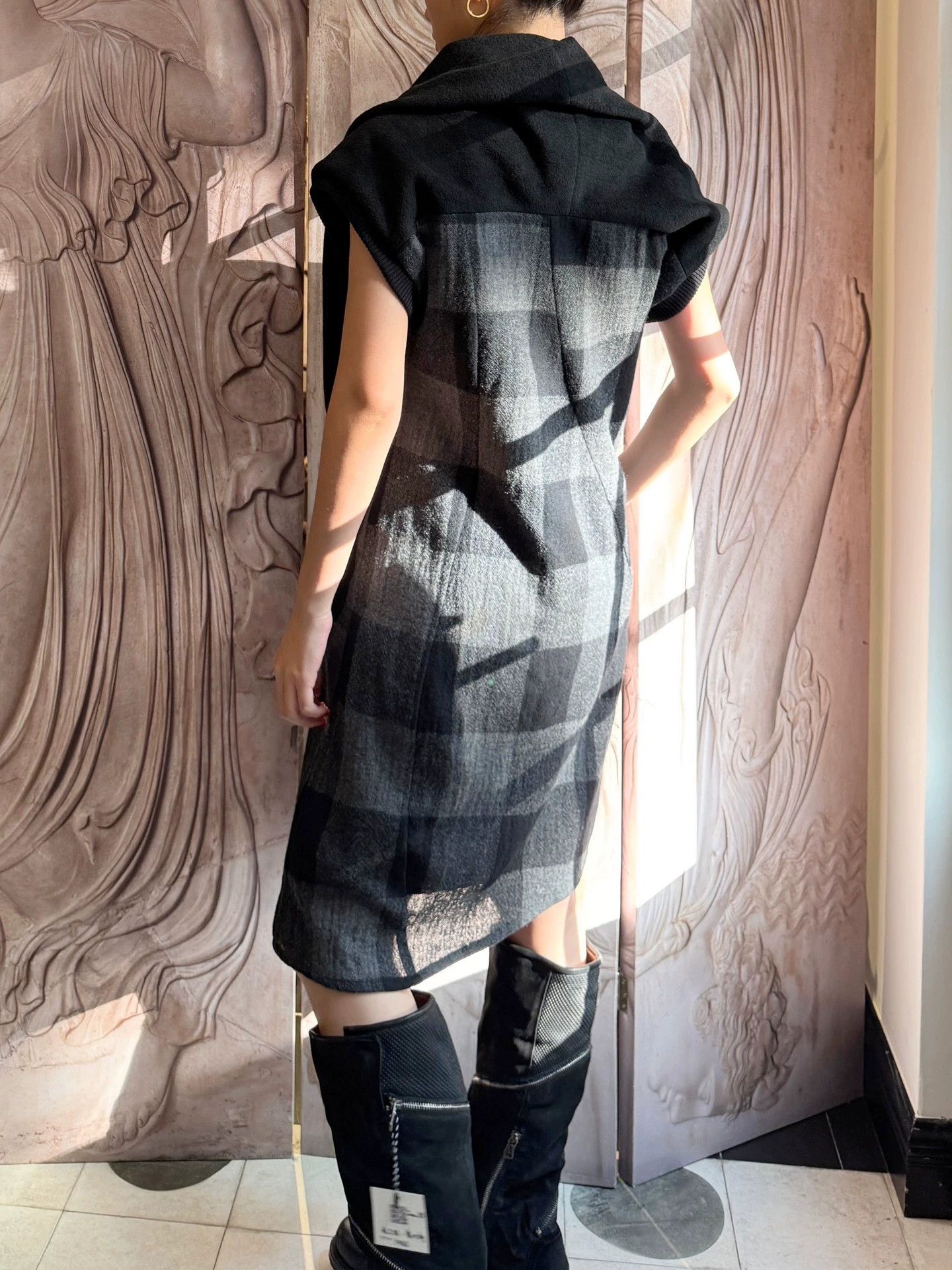 Vintage Japanese Vintage Wool Plaid Structured Collar Dress Size M / US 6-8 / IT 42-44 - 3 Thumbnail