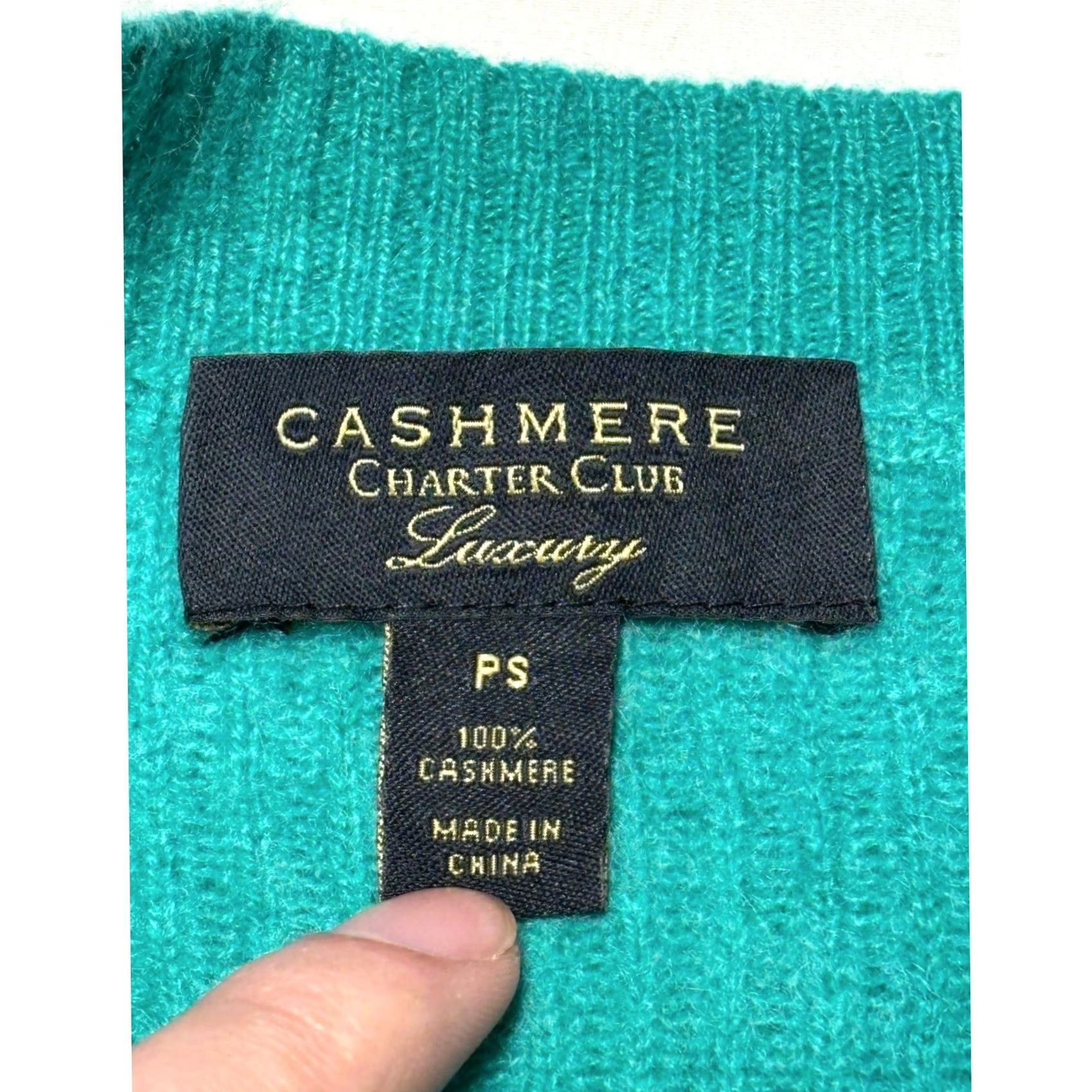 Charter Club Charter Club 100% Cashmere V-Neck Ribbed Sweater Teal Green Womens PS Size S / US 4 / IT 40 - 2 Thumbnail
