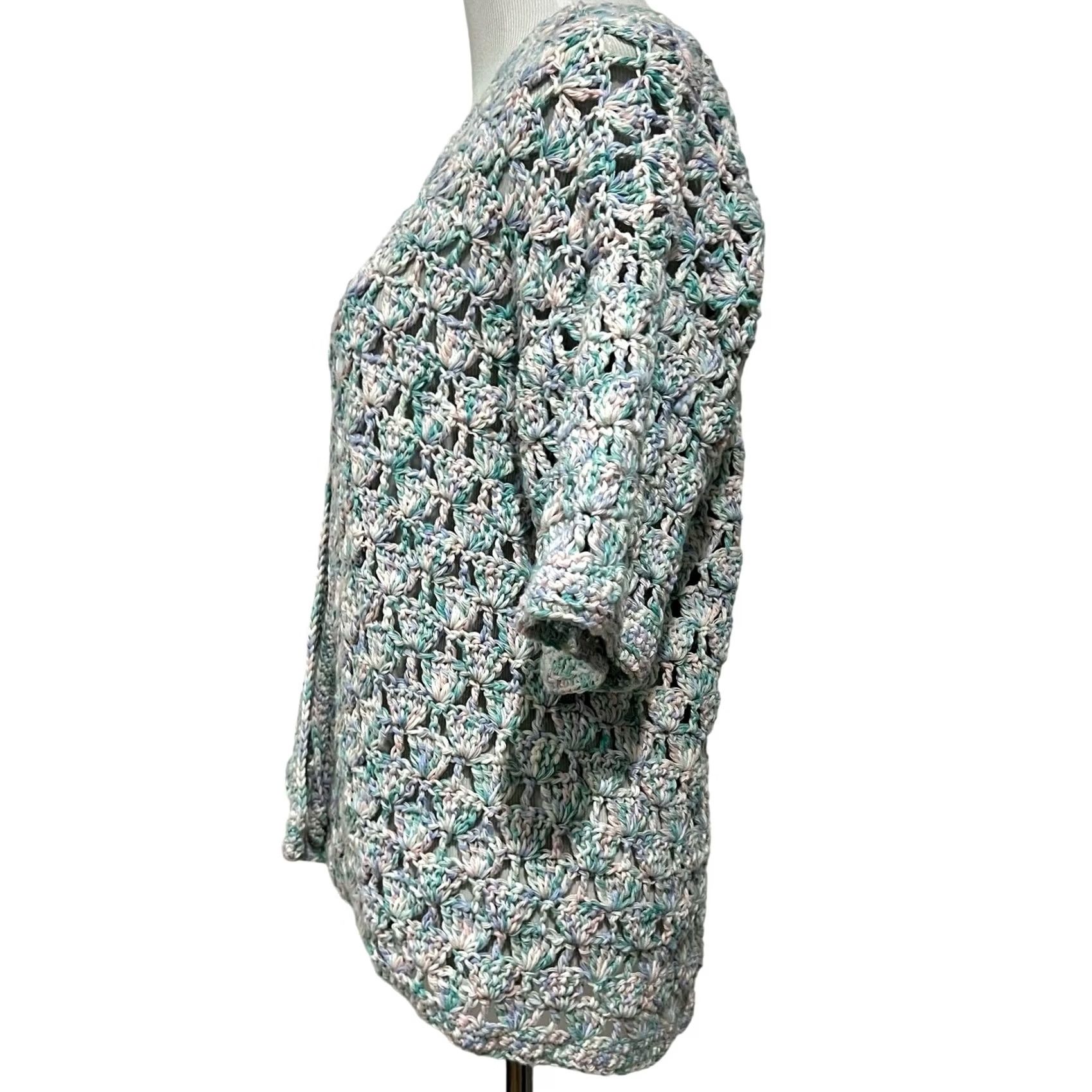 MadeMe Crochet Cardigan Granny Stitch Handmade Sweater Short Sleeve Cotton Women’s Sz L Size L / US 10 / IT 46 - 4 Thumbnail