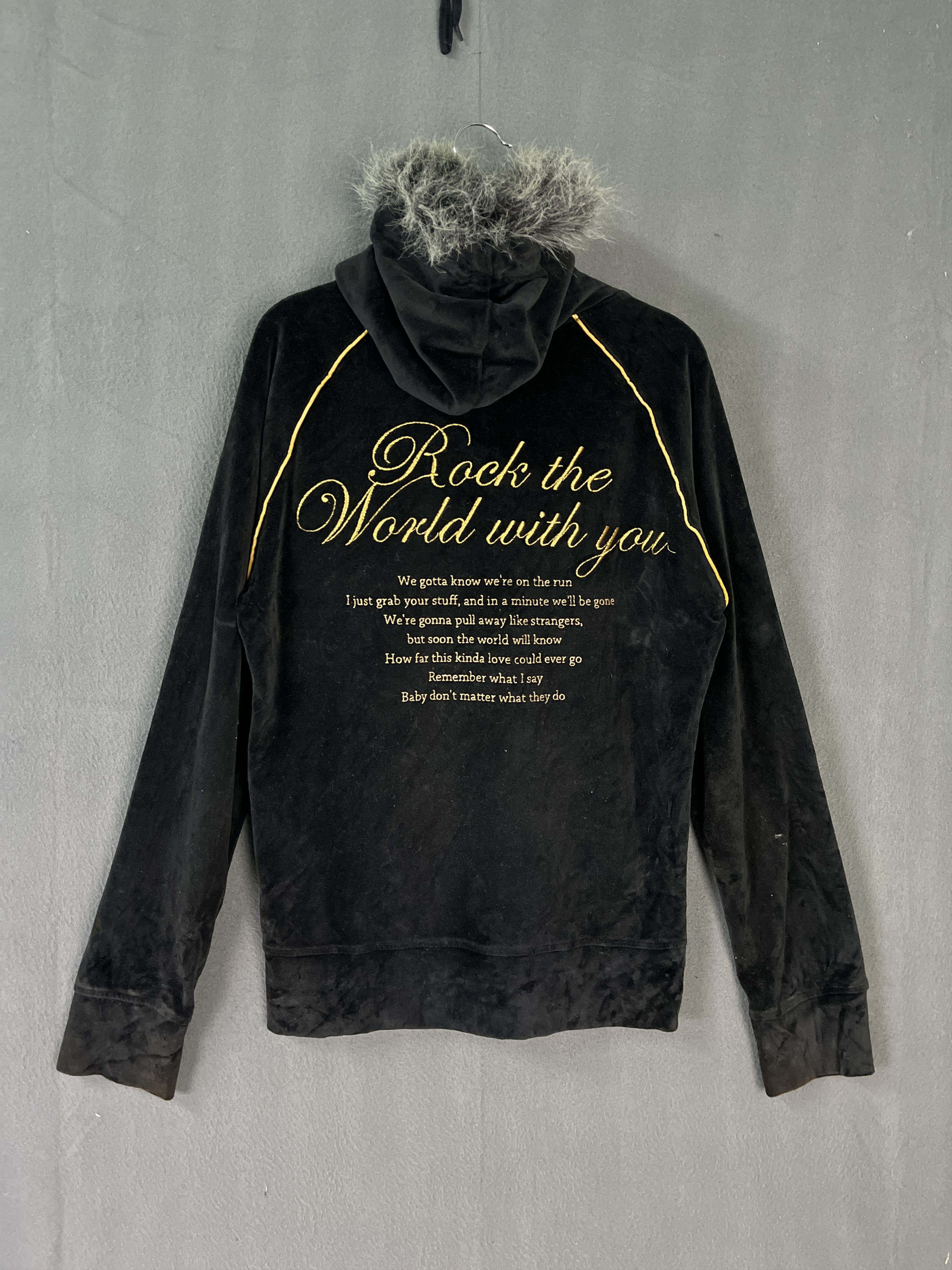 If Six Was Nine Place Plan Rhinestone Logo Poem Style Faux Fur Zipper Hoodie Size M / US 6-8 / IT 42-44 - 2 Thumbnail