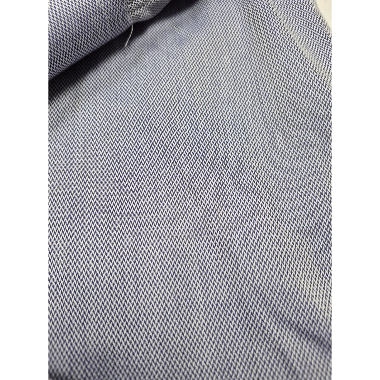 Eton EtonDress Shirt Mens 16.5 34/35 Blue Herringbone Point Collar Classic Fit Size 46R - 4 Thumbnail