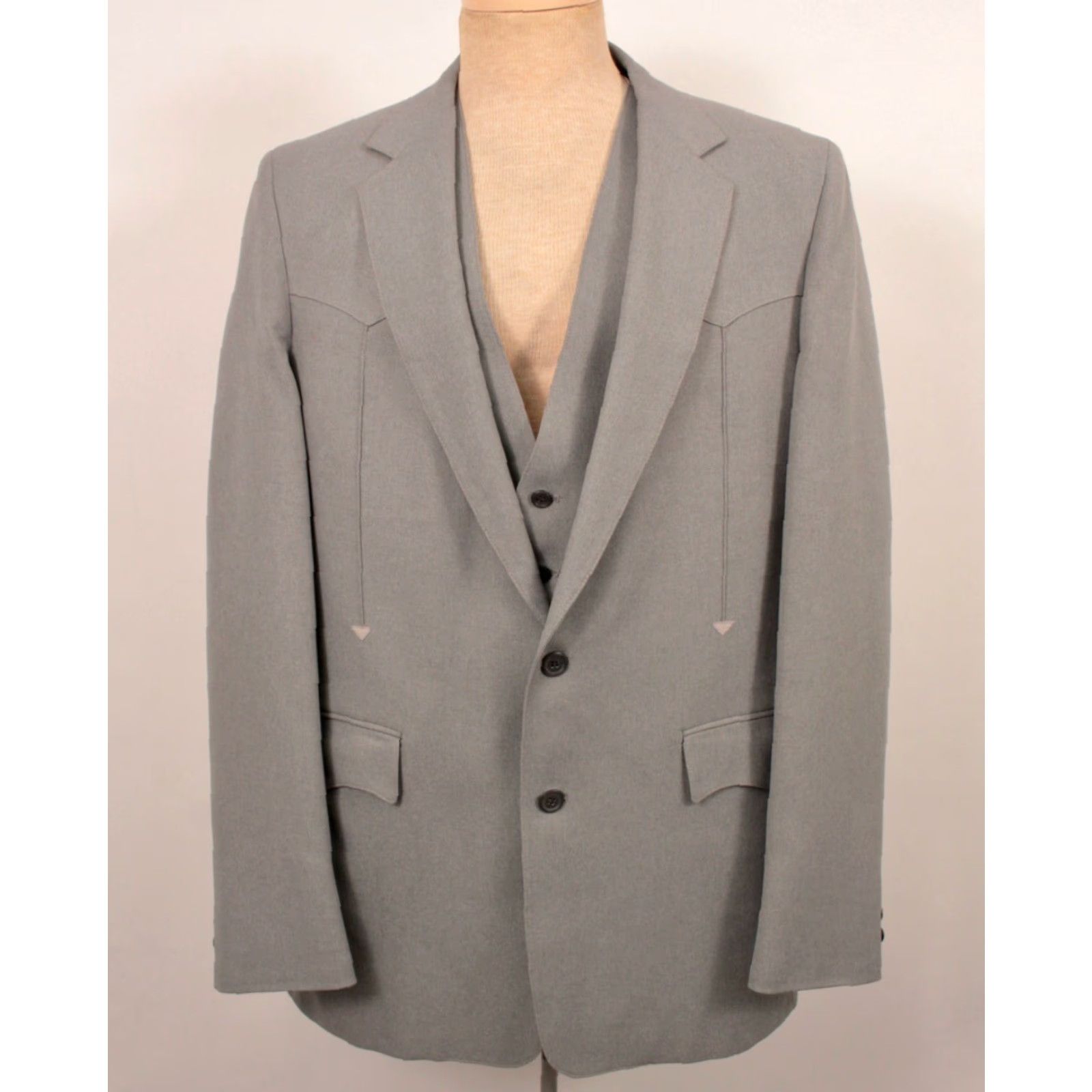 Vintage VINTAGE Men's VTG 70s Grey 3 PC Western Leisure Suit Sz M 1970s Disco Polyester Shirt Jacket Pants Mens Size 40R - 3 Thumbnail