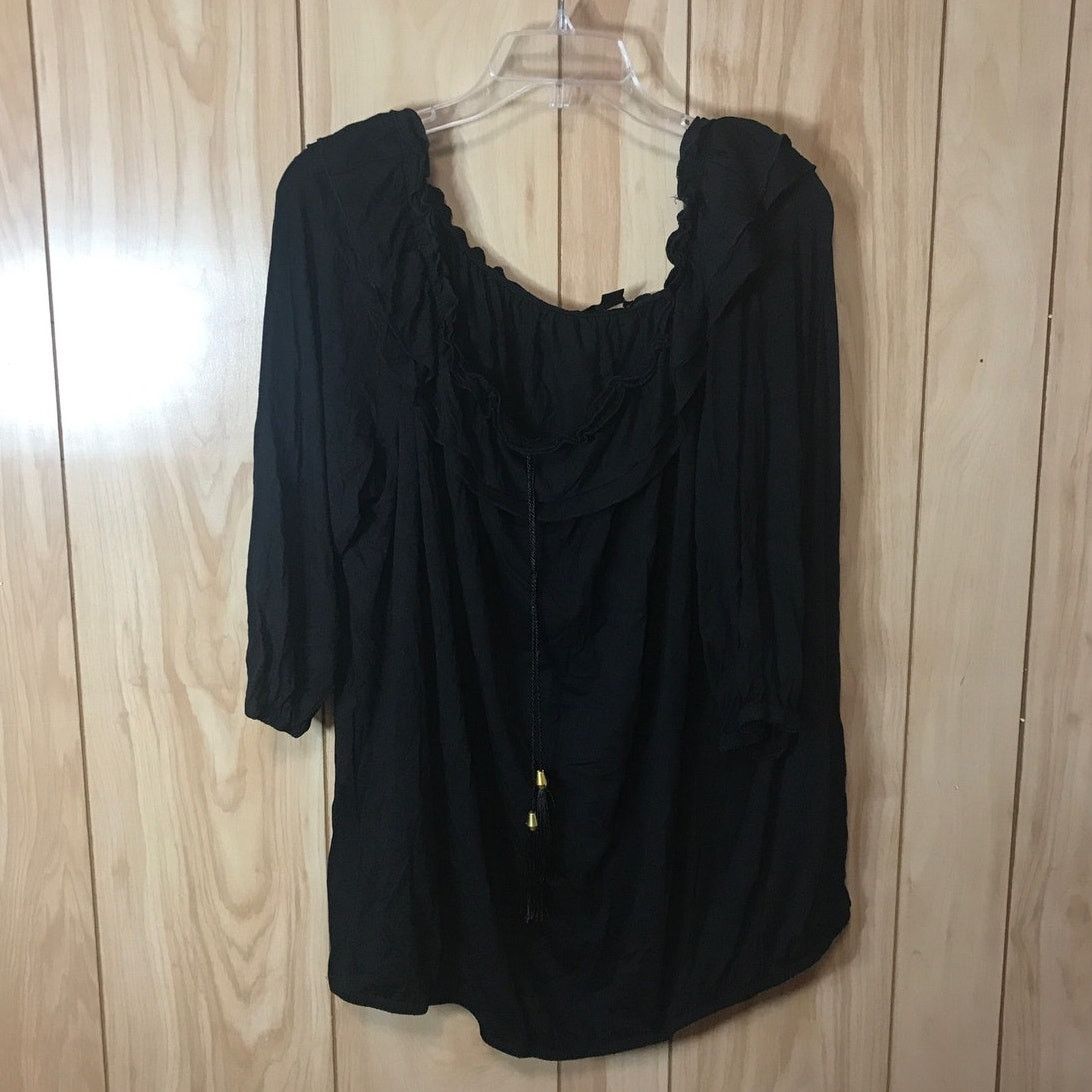Other IMAN Black Off the Shoulders Ruffled 3/4 Sleeve Blouse 1X Size XL / US 12-14 / IT 48-50 - 1 Thumbnail