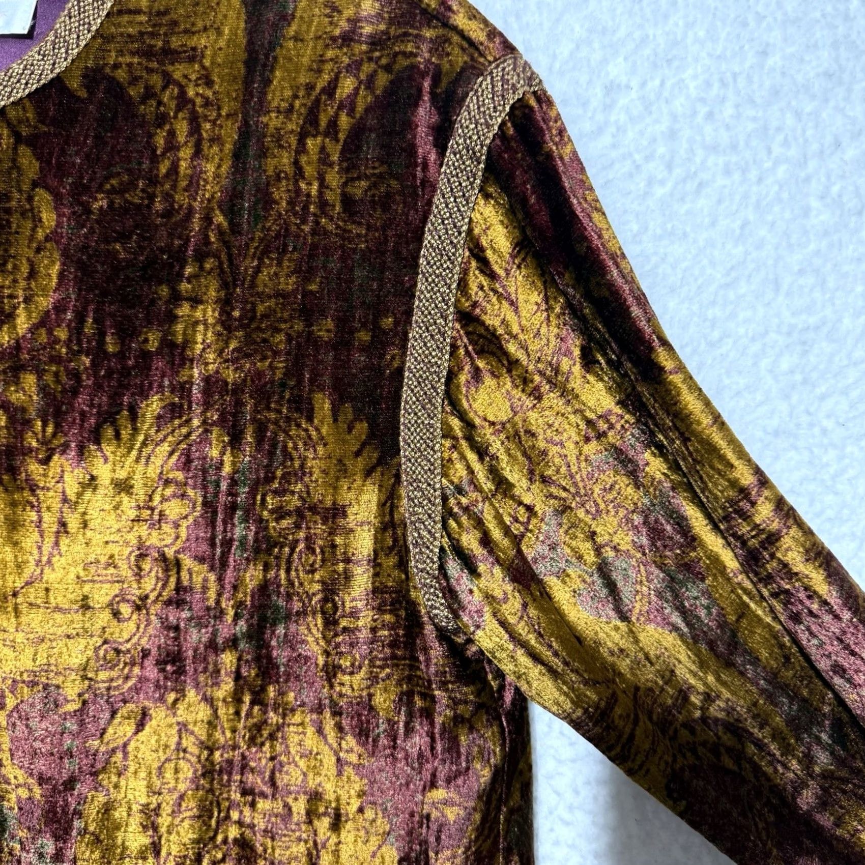 Oscar De La Renta VTG Oscar de la Renta Pink Label 2 Piece Crushed Velvet Union Made Outfit Top & Pants Set Women 1990s Burgundy Gold Velvet Eveningwear USA reads* Size ONE SIZE - 3 Thumbnail