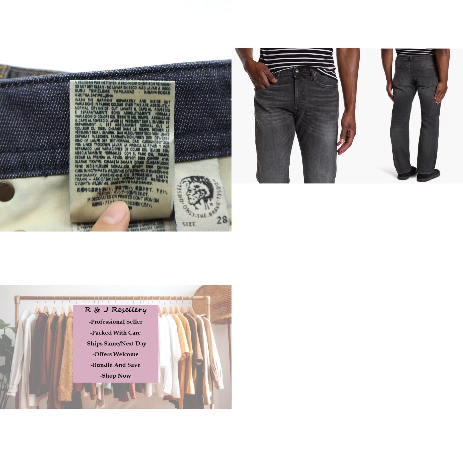 Diesel Diesel Buster Jeans Slim Regular Black 28X32 Denim Cotton Elastane 5-Pocket Mens Jeans Size US 28 / EU 44 - 8 Thumbnail