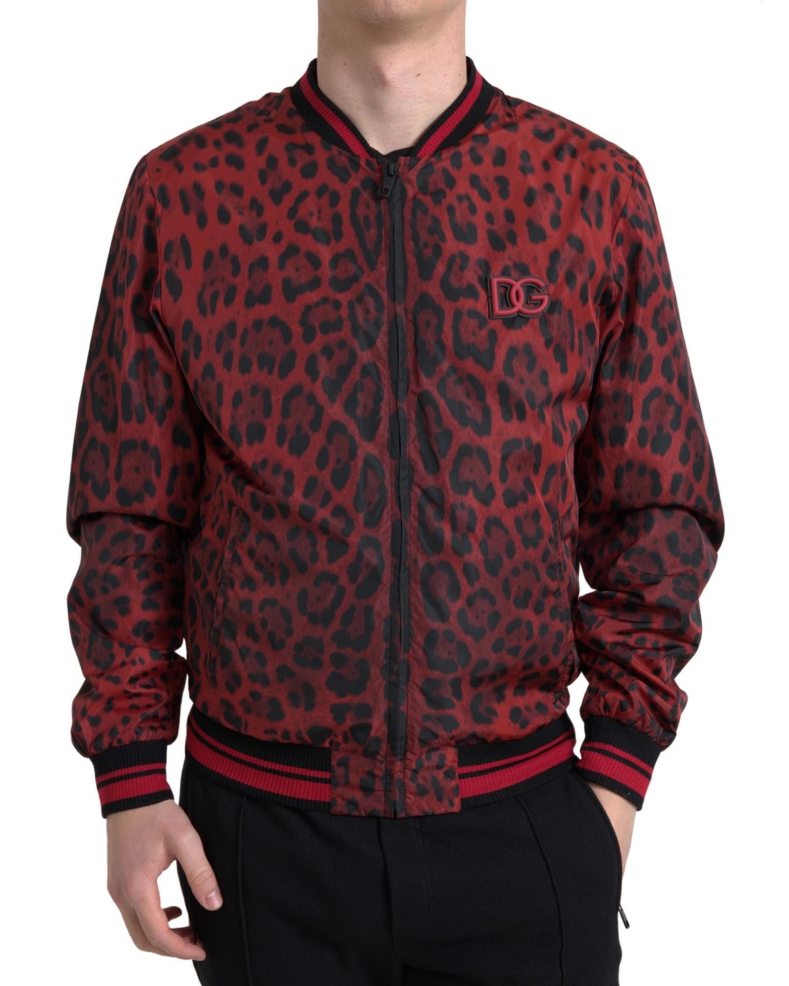 image of Dolce Gabbana Leopard Print Bomber Jacket in Red, Men's (Size XS)