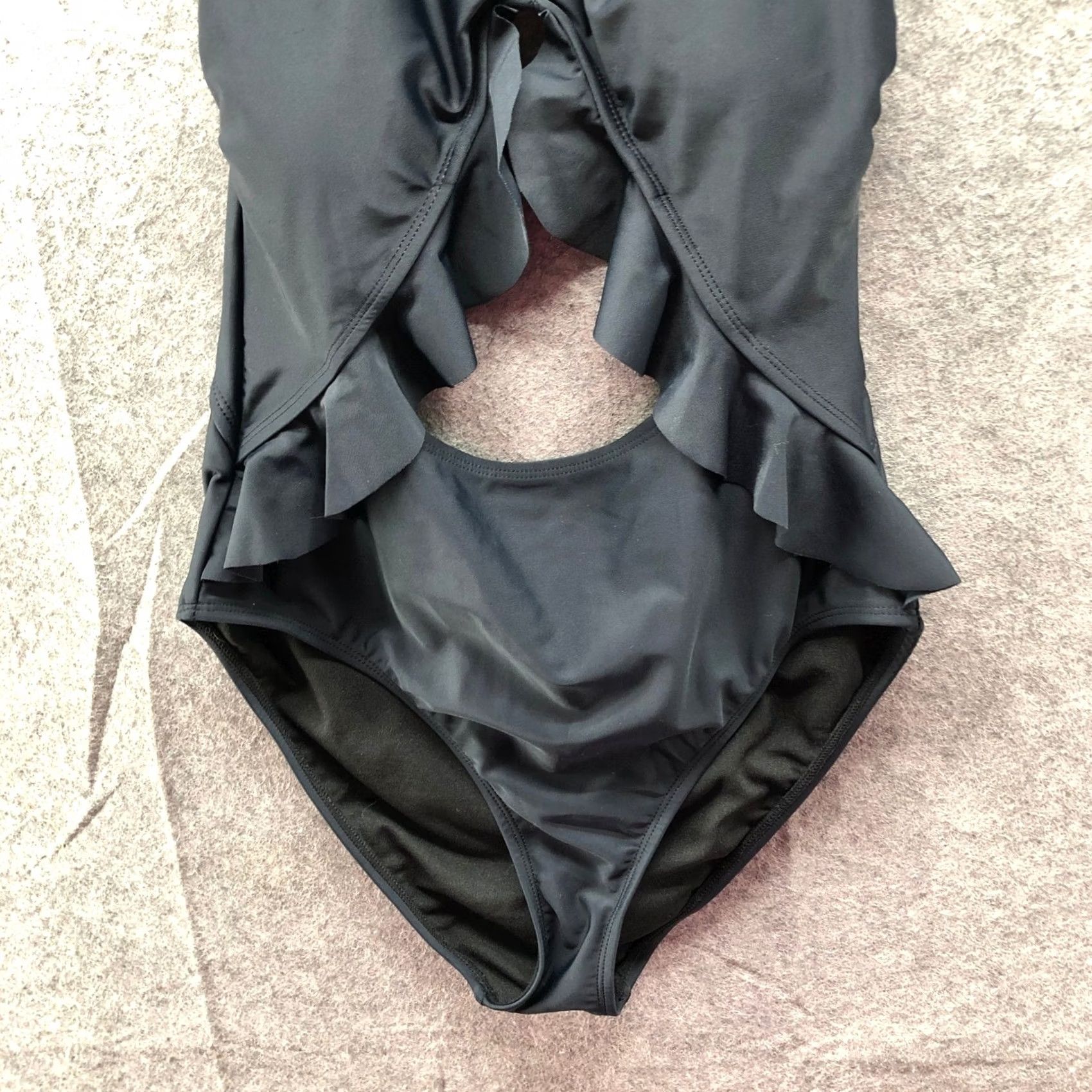Vintage Bleu Ice One Piece Swimsuit Womens M Black Padded Halter Tie Ruffle Cutout Size ONE SIZE - 6 Thumbnail