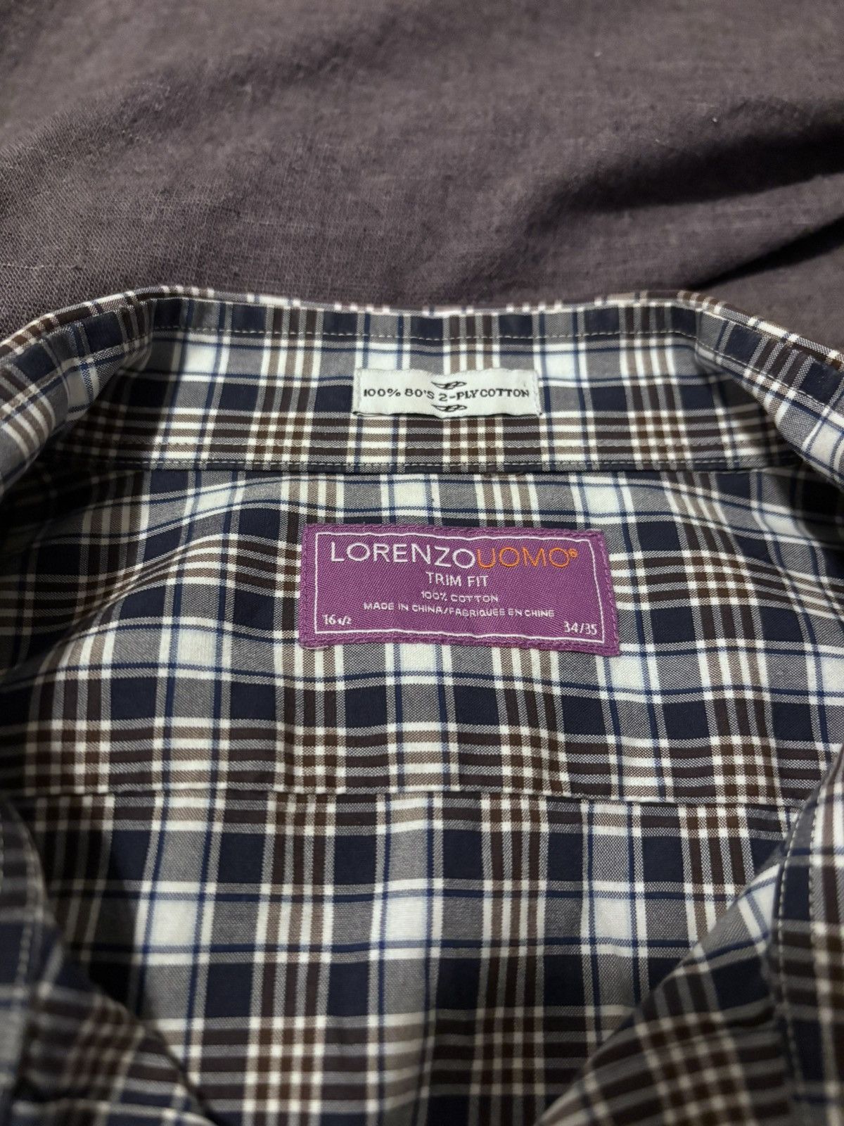 Lorenzo Uomo LORENZO UOMO | Blue/Brown Checkered Dress Shirt Size US M / EU 48-50 / 2 - 3 Thumbnail