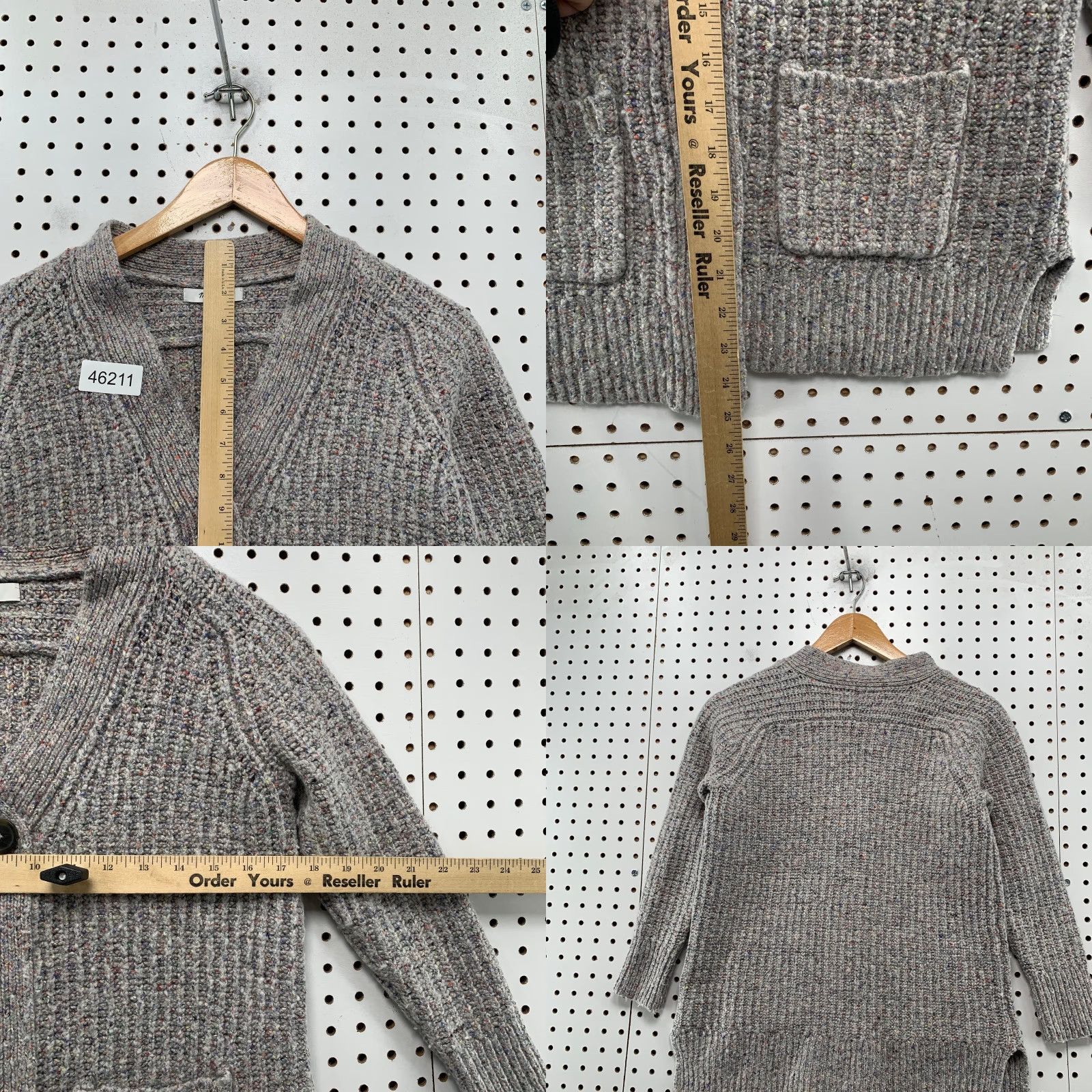 VINTAGE Madewell Wool Silk Cardigan Sweater Womens XS Rib Knit Speckled Pockets