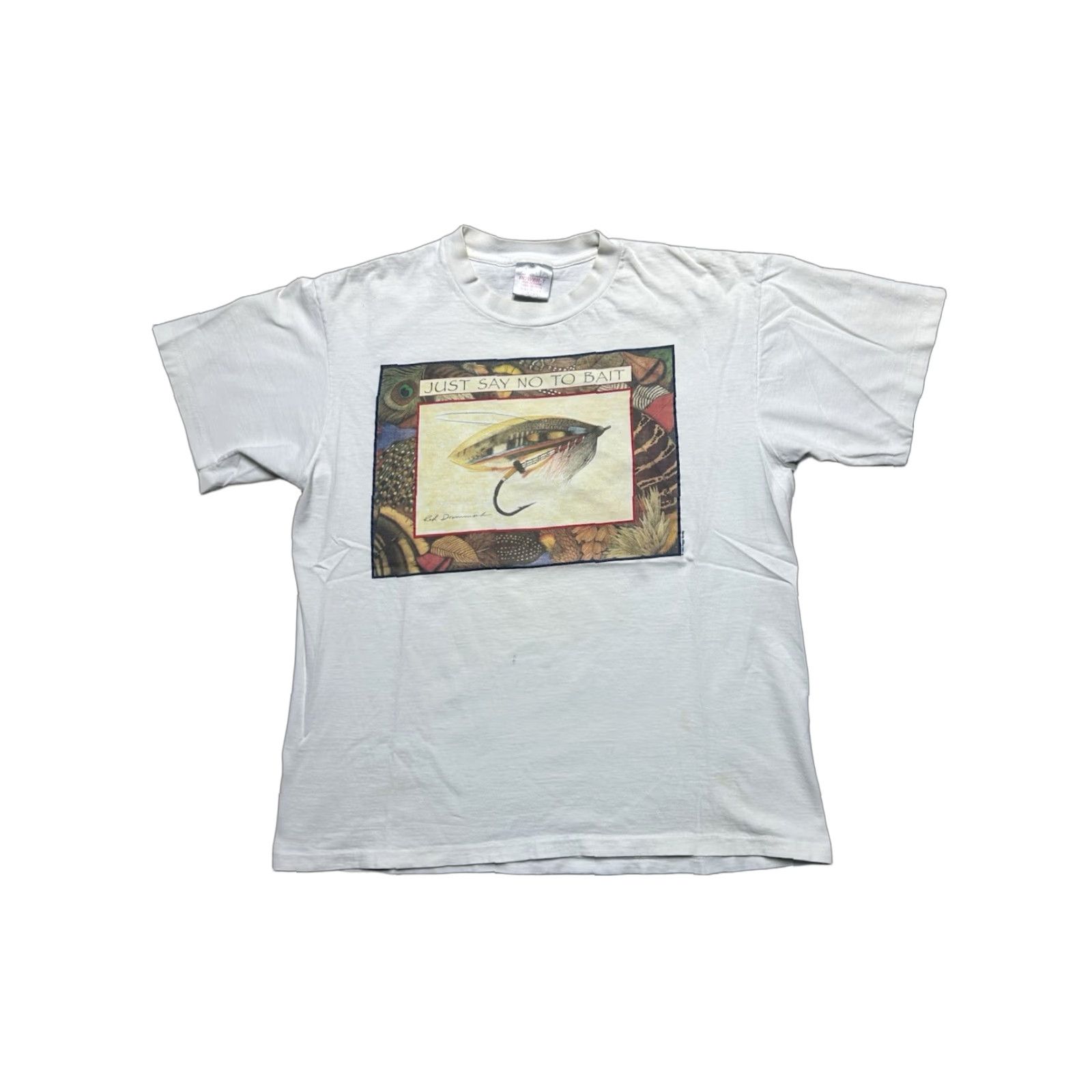 Vintage VINTAGE 90s Oneita T-Shirt Men White Peggy Murray Just Say No to Bait Fishing Large 90s Theme Mens Size US L / EU 52-54 / 3 - 1 Thumbnail