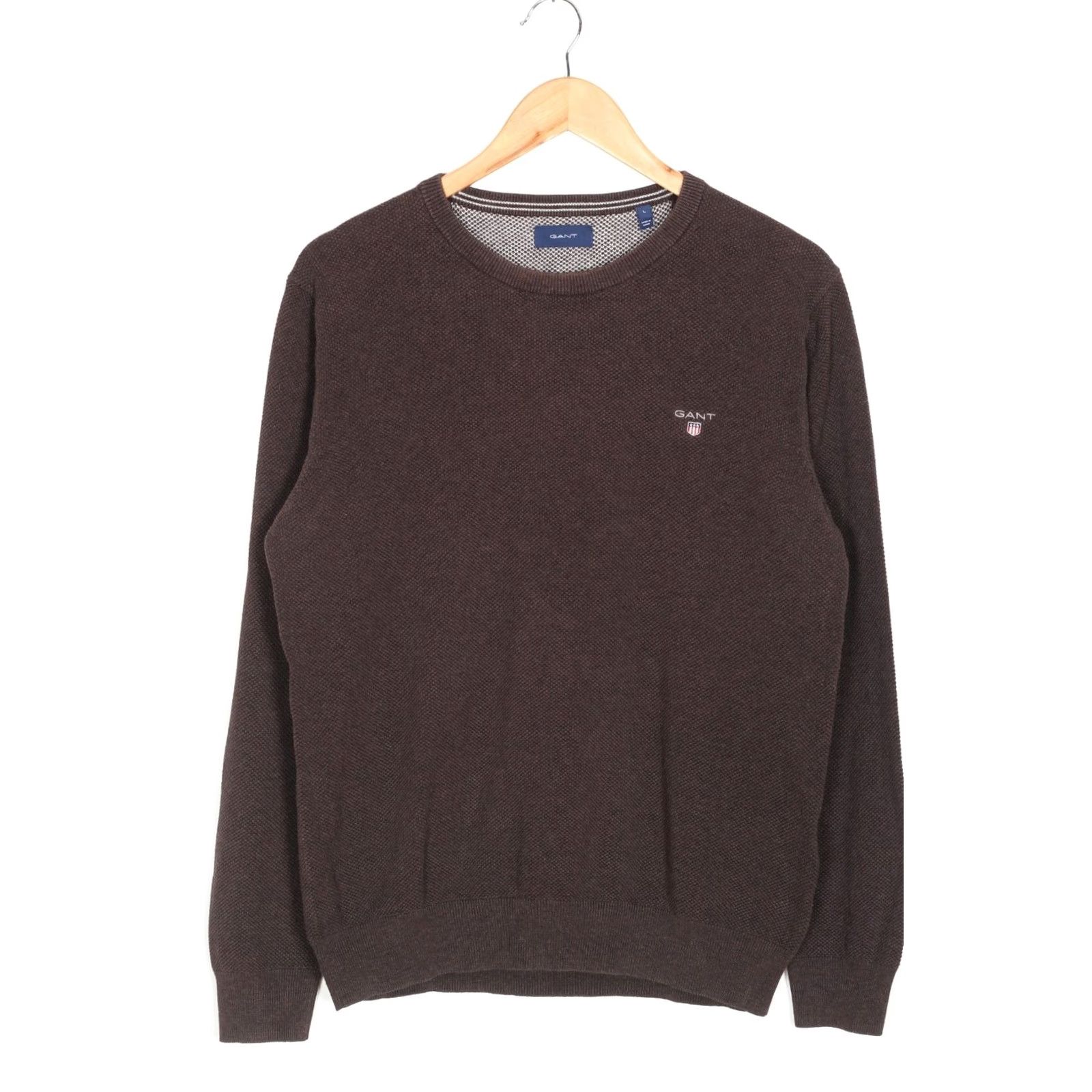 Gant GANT Crew Neck Cotton Jumper Sweater Men L VR3813 Brown Classic Knit Pullover Shirts Mens Size US L / EU 52-54 / 3 - 2 Thumbnail