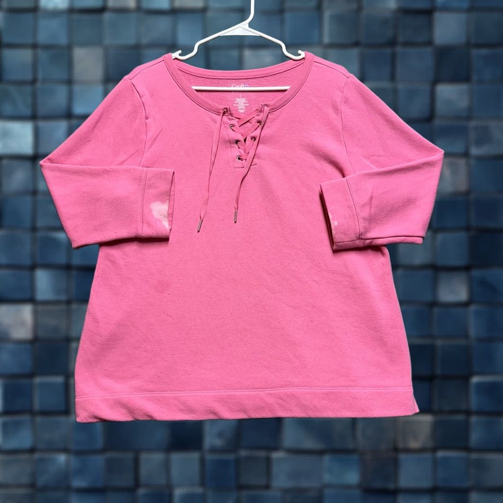 Croft & Barrow Croft & Barrow Sweater Womens Large Pink Round Neck Lace Up Stretch Size L / US 10 / IT 46 - 1 Thumbnail