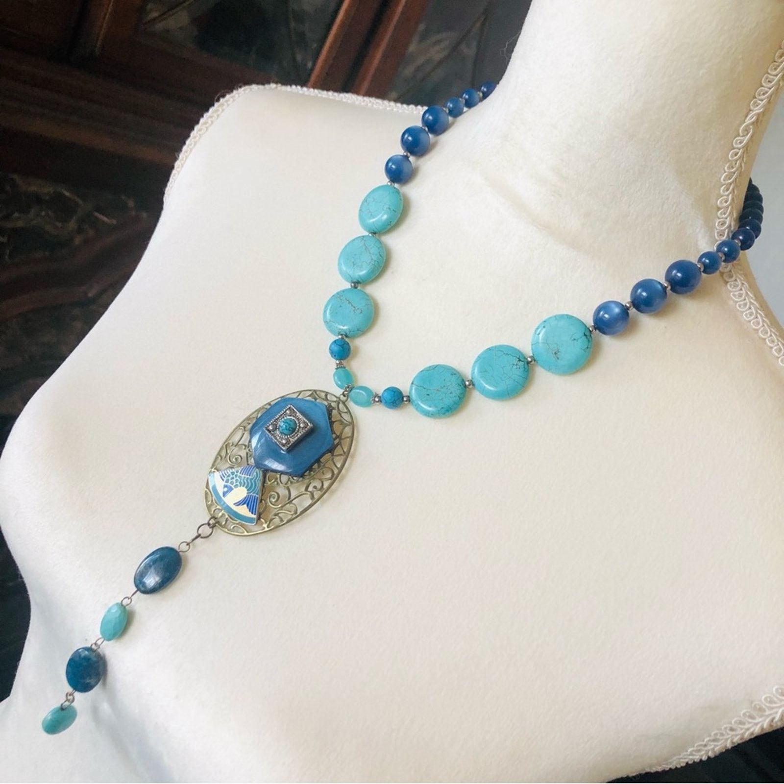 Handmade Handcrafted repurpose howlite genuine stone necklace Size ONE SIZE - 4 Thumbnail