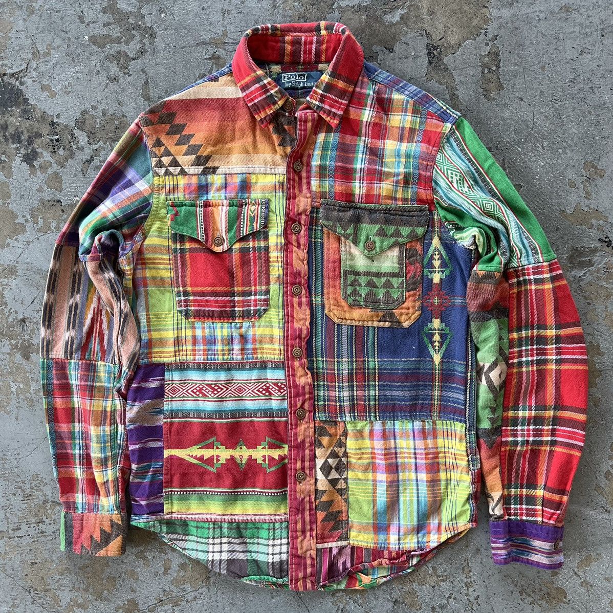 Polo Ralph Lauren 90s Polo Ralph Lauren Native Print Patchwork Flannel  Shirt | Grailed