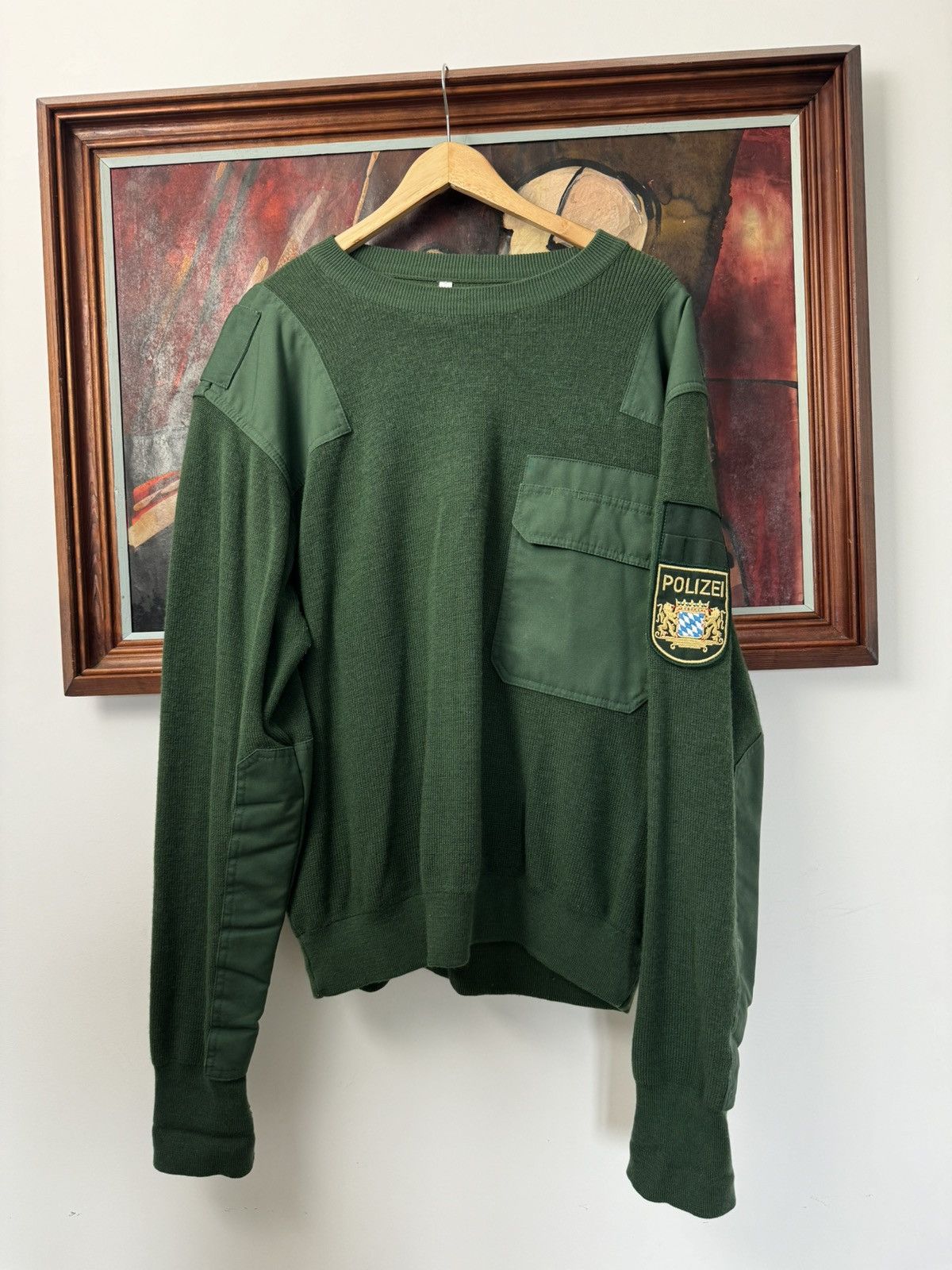 Vintage Avant Garde Polizei Knit Sweater German Police Wool Green Size US L / EU 52-54 / 3 - 1 Thumbnail