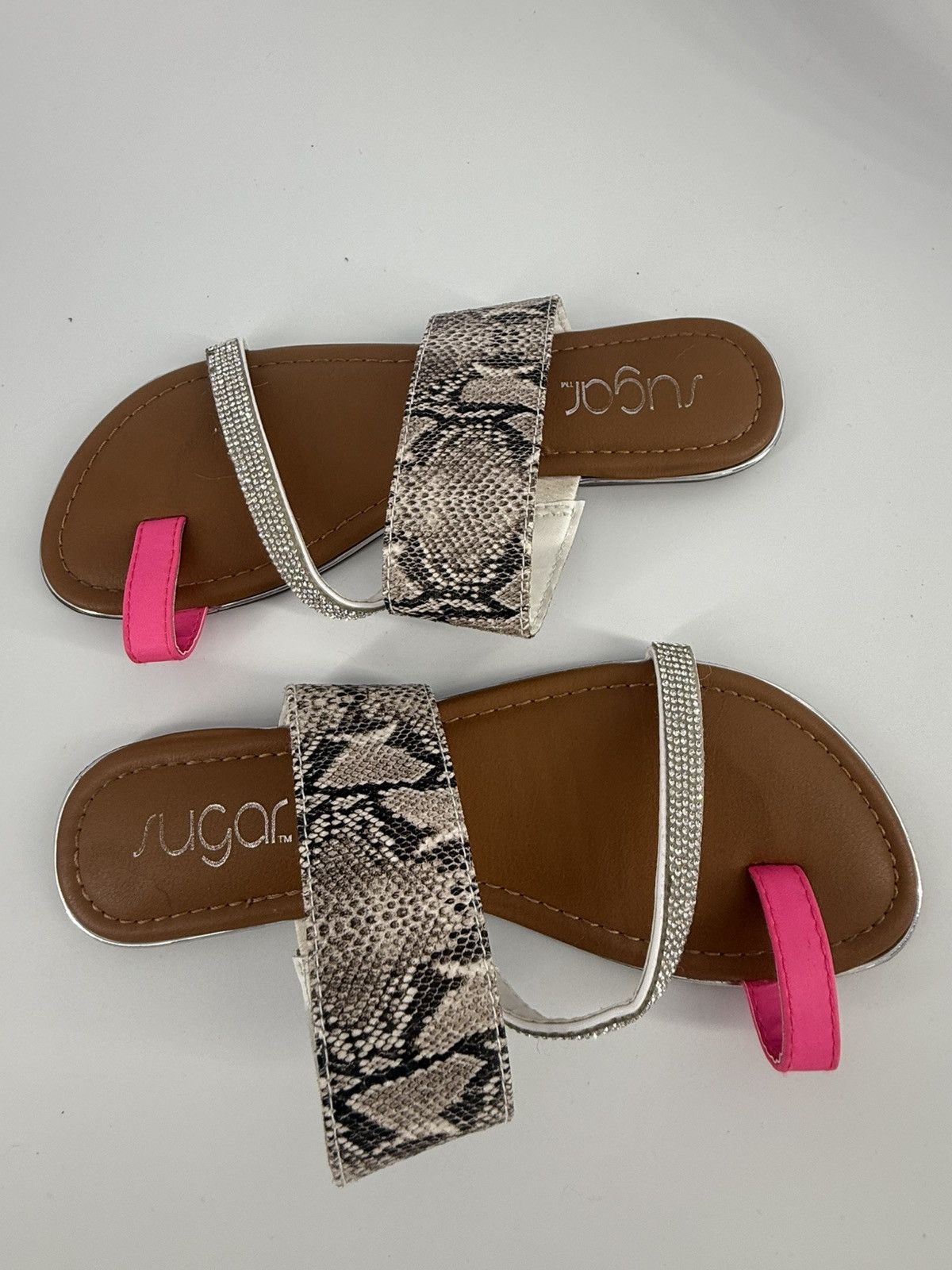 Sugar Sugar Dawson Slip On Sandals Faux Snakeskin Rhinestones Pink Size US 7 / IT 37 - 6 Thumbnail