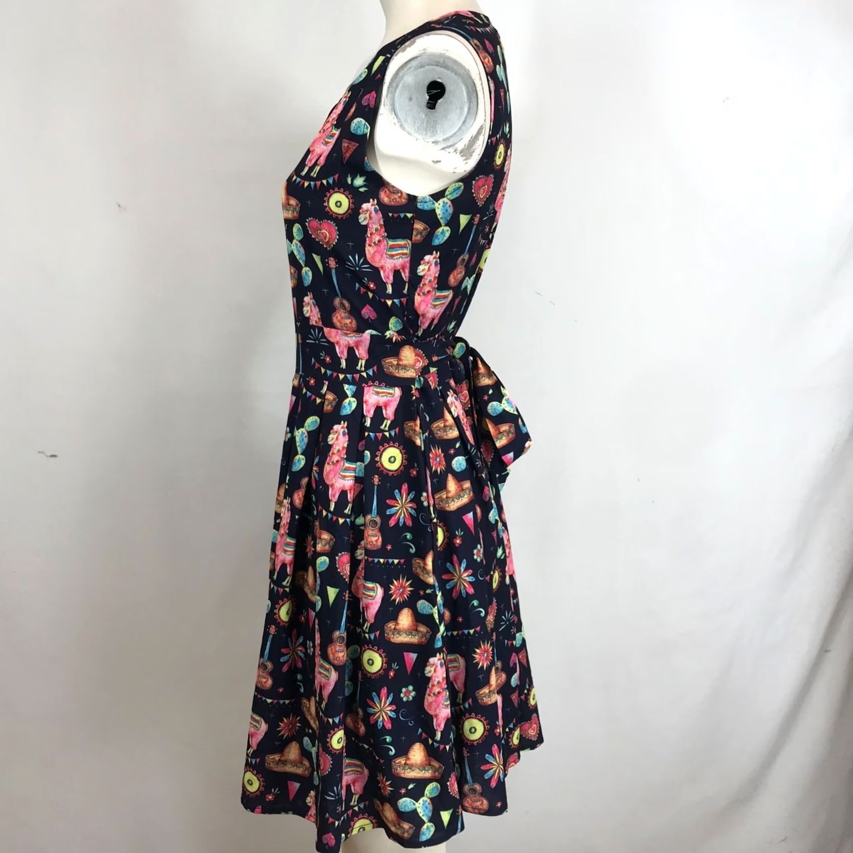 Etro DOLLZ & DAMES DRESS Women S Navy Western Llama Cactus Pleated Retro Knee Length Size S / US 4 / IT 40 - 6 Thumbnail