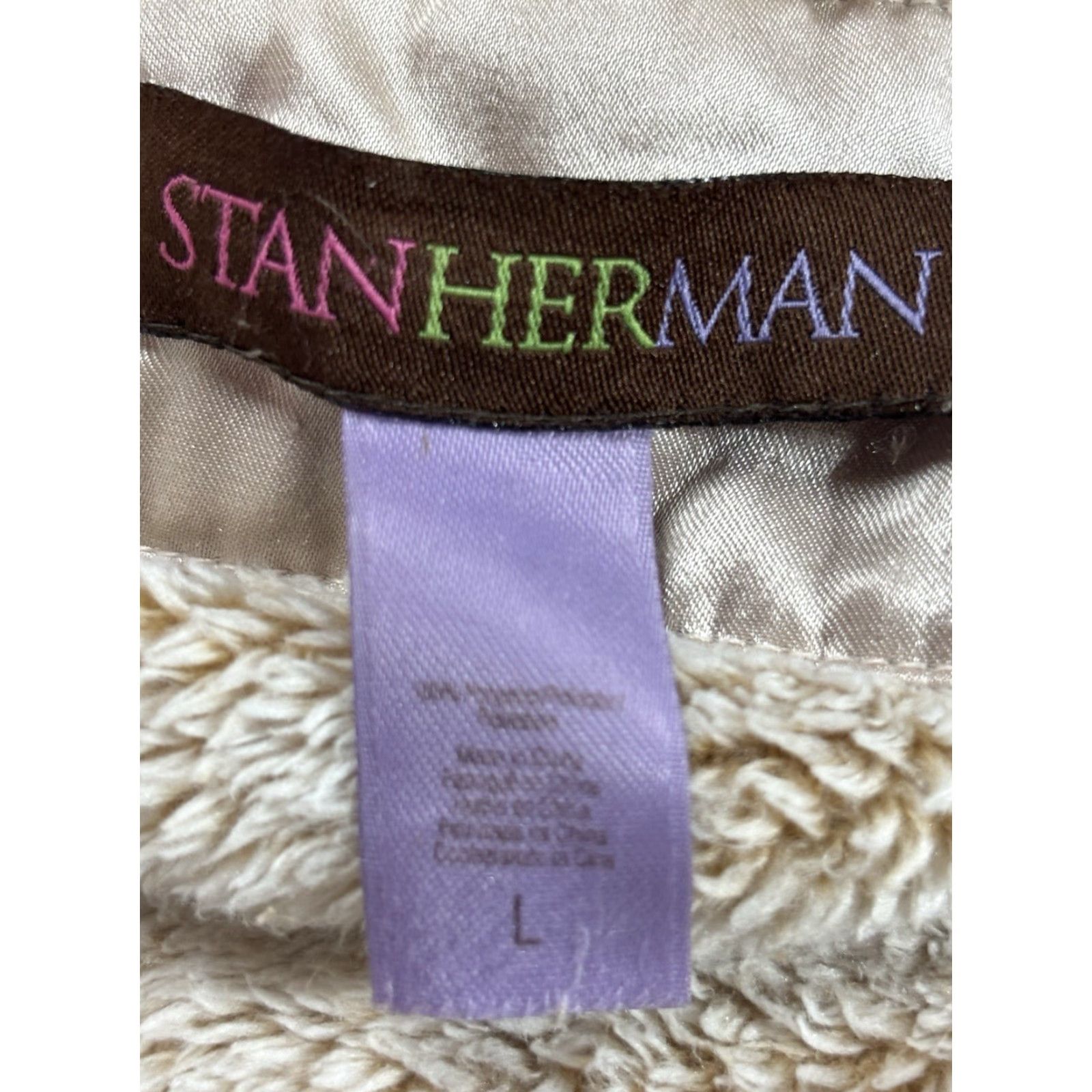 Vintage VINTAGE Stan Herman Plush Robe Women’s Large Beige Belt Pockets Lounge Size ONE SIZE - 6 Thumbnail