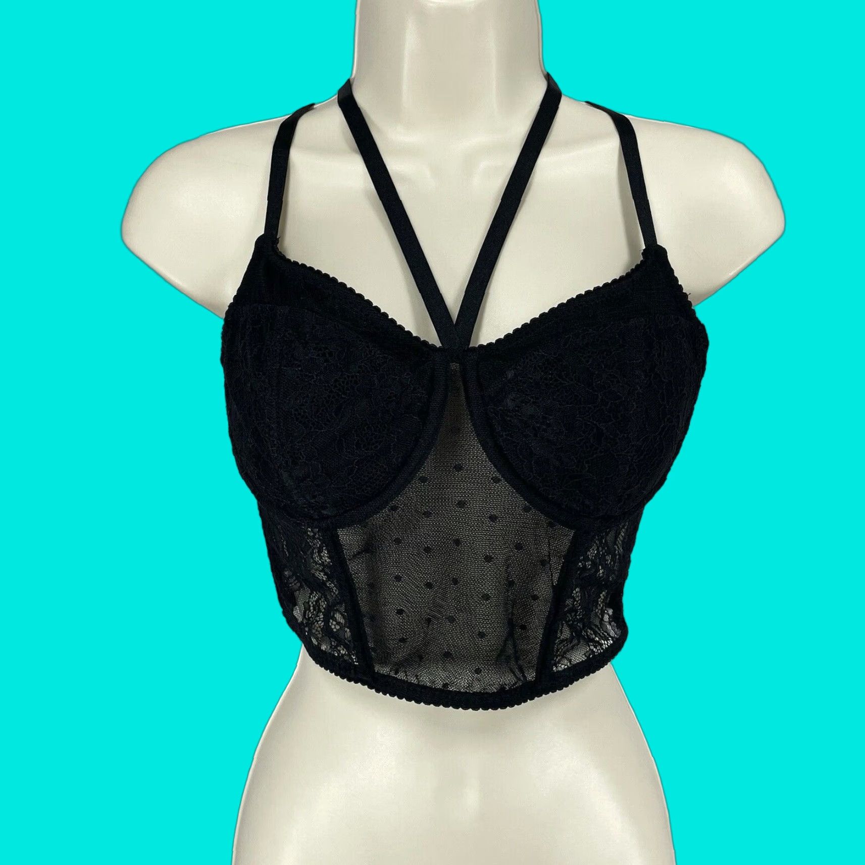 Express Express Bustier Bra Black Lace Underwire Padded Strappy Boned Size Small S Size S / US 4 / IT 40 - 1 Thumbnail
